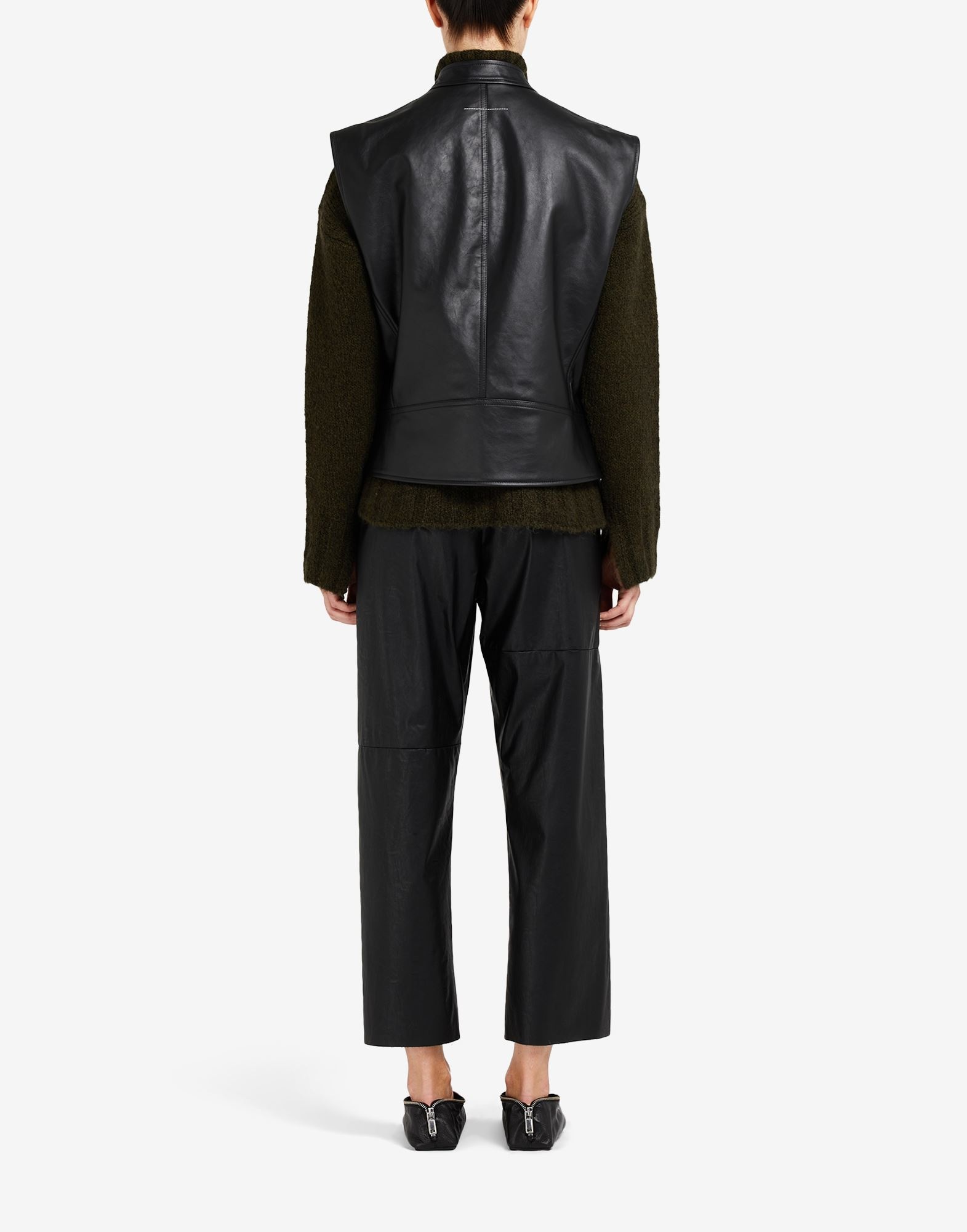 Zip sleeveless leather jacket - 4