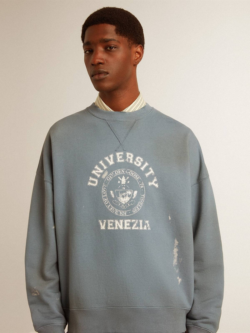 Oversized sweatshirt in baby blue with distressed finish 5