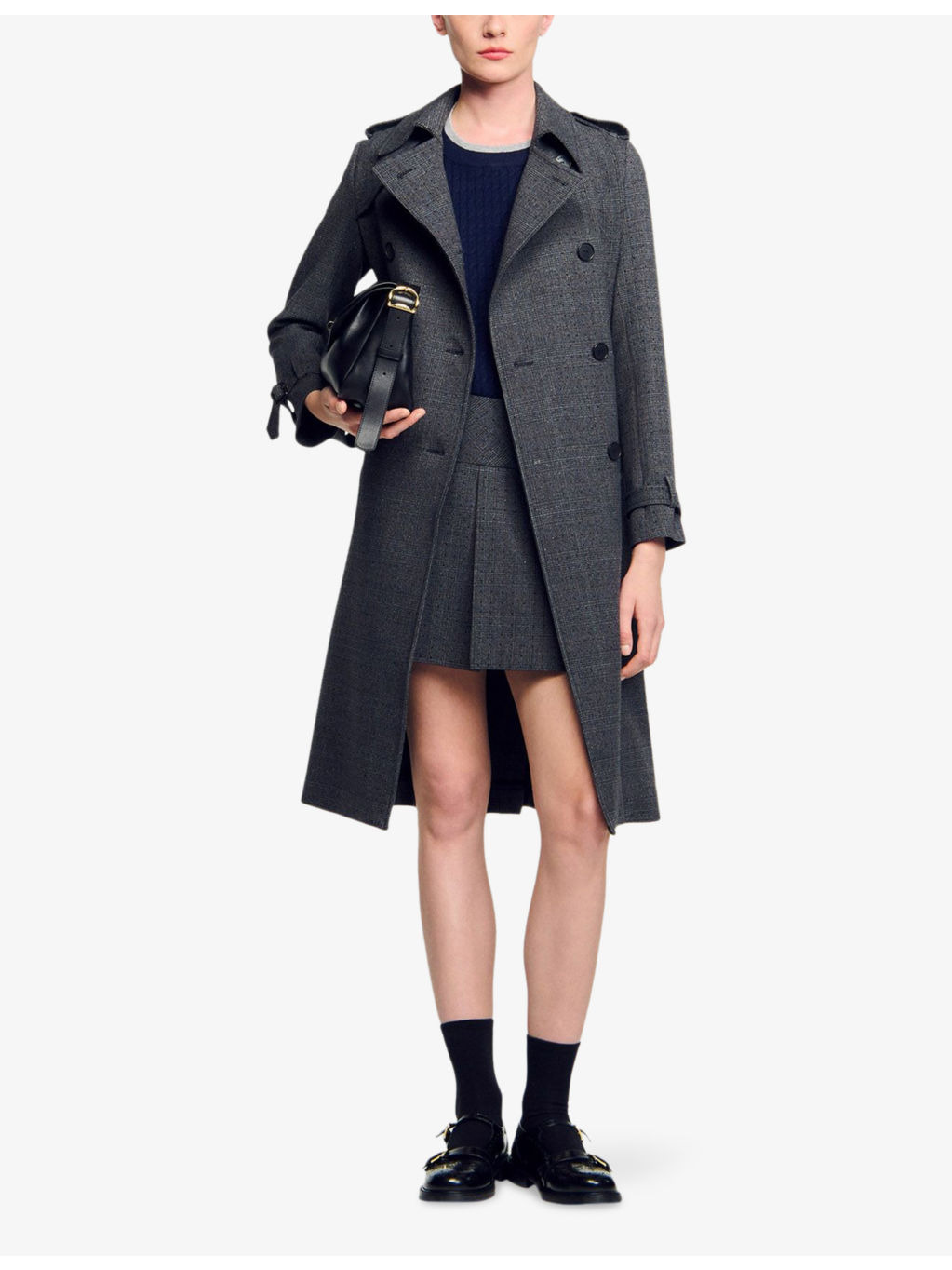 Rhinestone-Embellished Button-Down Stretch-Woven Trench - 2