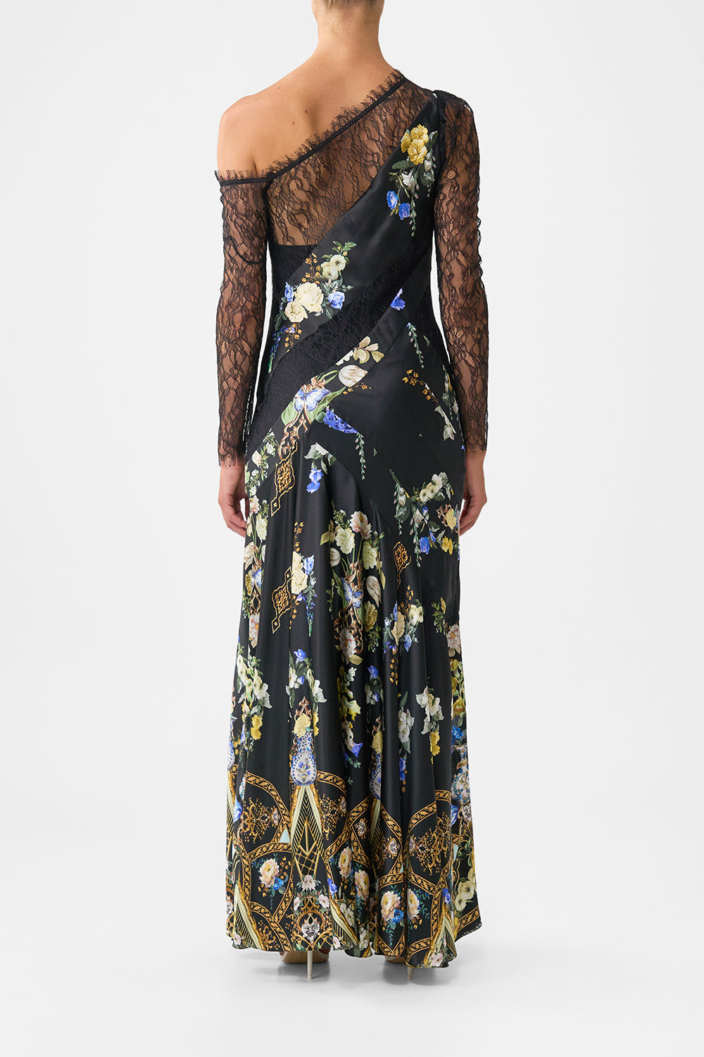 LACE SPLICE ONE SHOULDER DRESS - 3