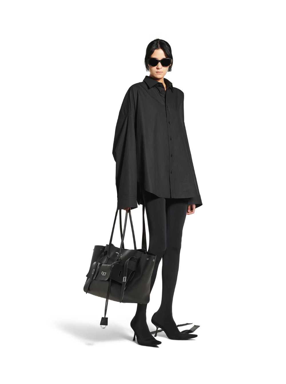 Balenciaga Women Black Shirt With Classic Collar And Adjustable Laces On The Rear In Cotton Woman - 4