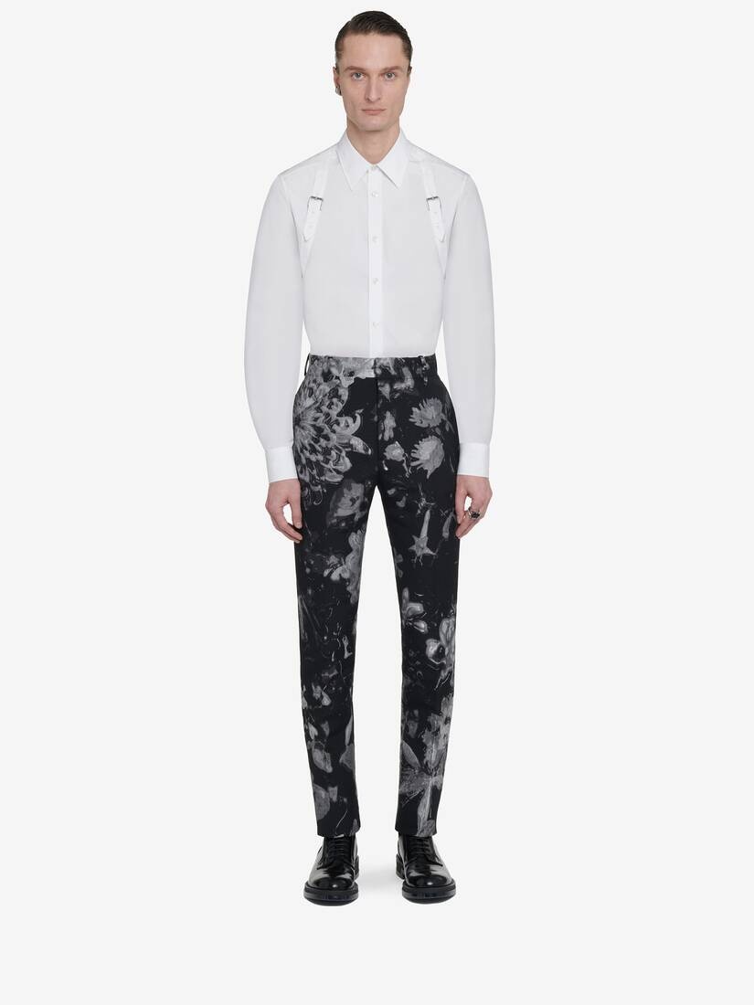 Men's Wax Flower Cigarette Trousers in Black/silver - 2