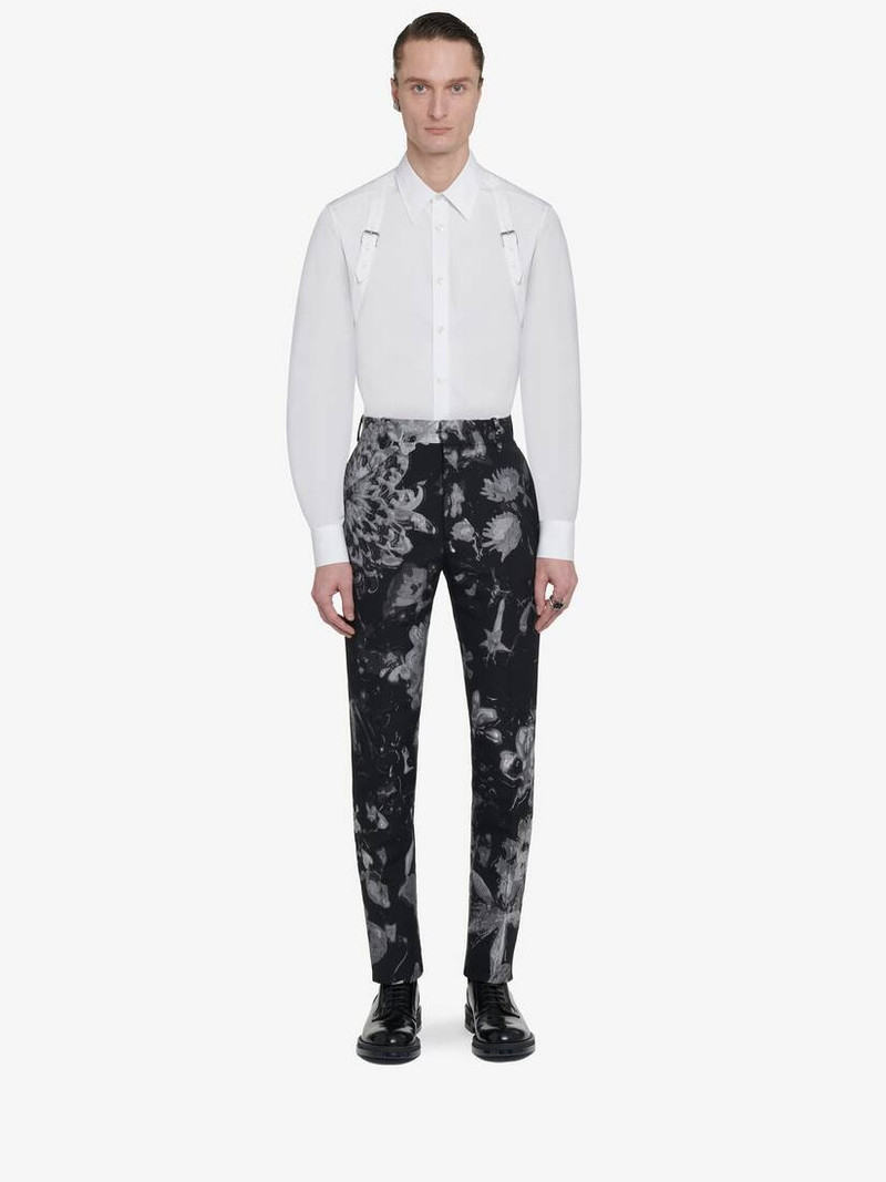 Alexander McQueen Men's Wax Flower Cigarette Trousers in Black/silver outlook