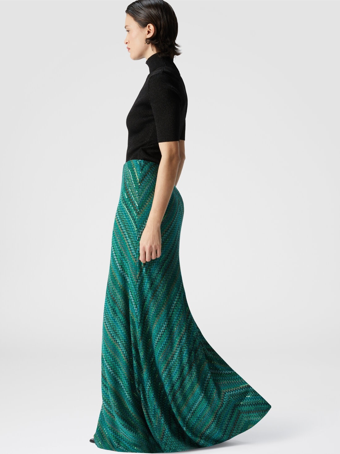 Long flared zig zag skirt with sequins - 4