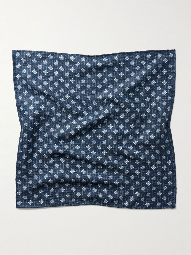 Brunello Cucinelli Silk-Jacquard Pocket Square Blue outlook