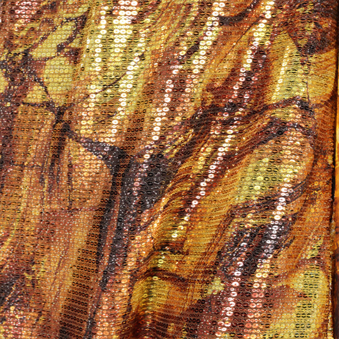 Silk Caftan Dress With Amber Print Sequins - 5