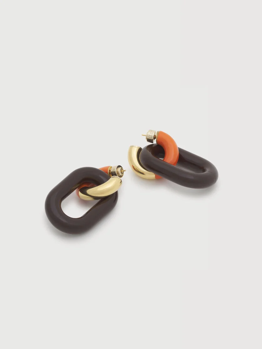 ORANGE AND BROWN RESIN CHAIN EARRINGS - 1