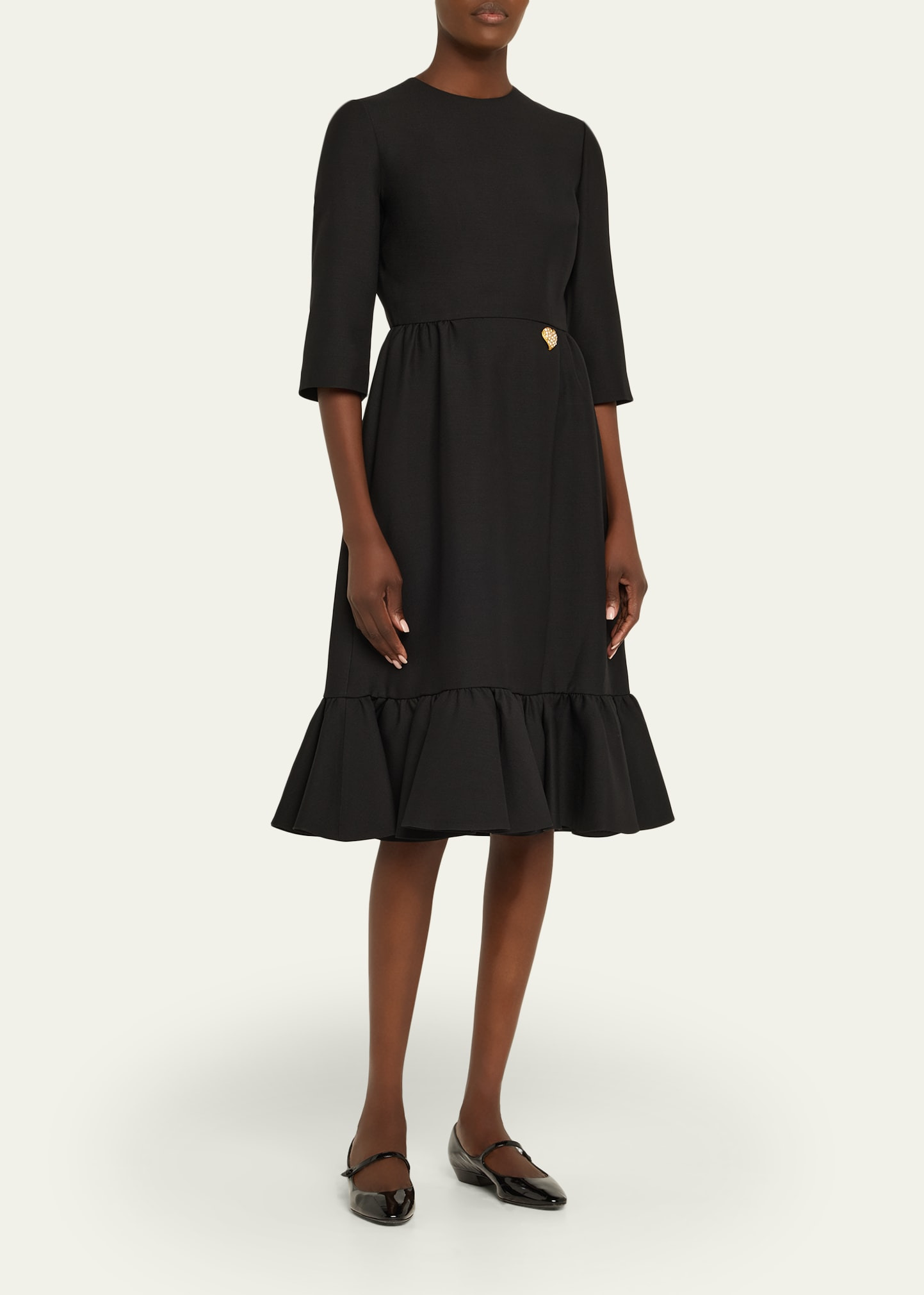Strass Heart Flounce Crepe Couture Dress - 4