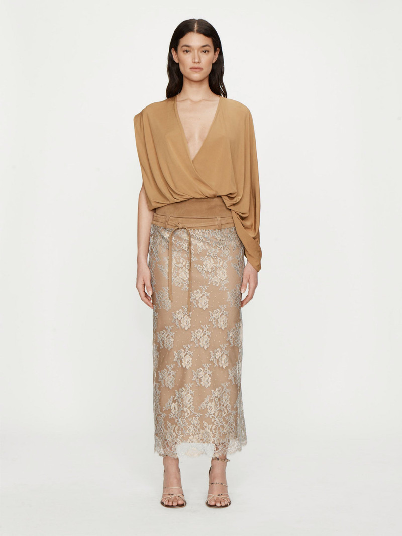 Sépienne Lace Belted Suede Skirt 1
