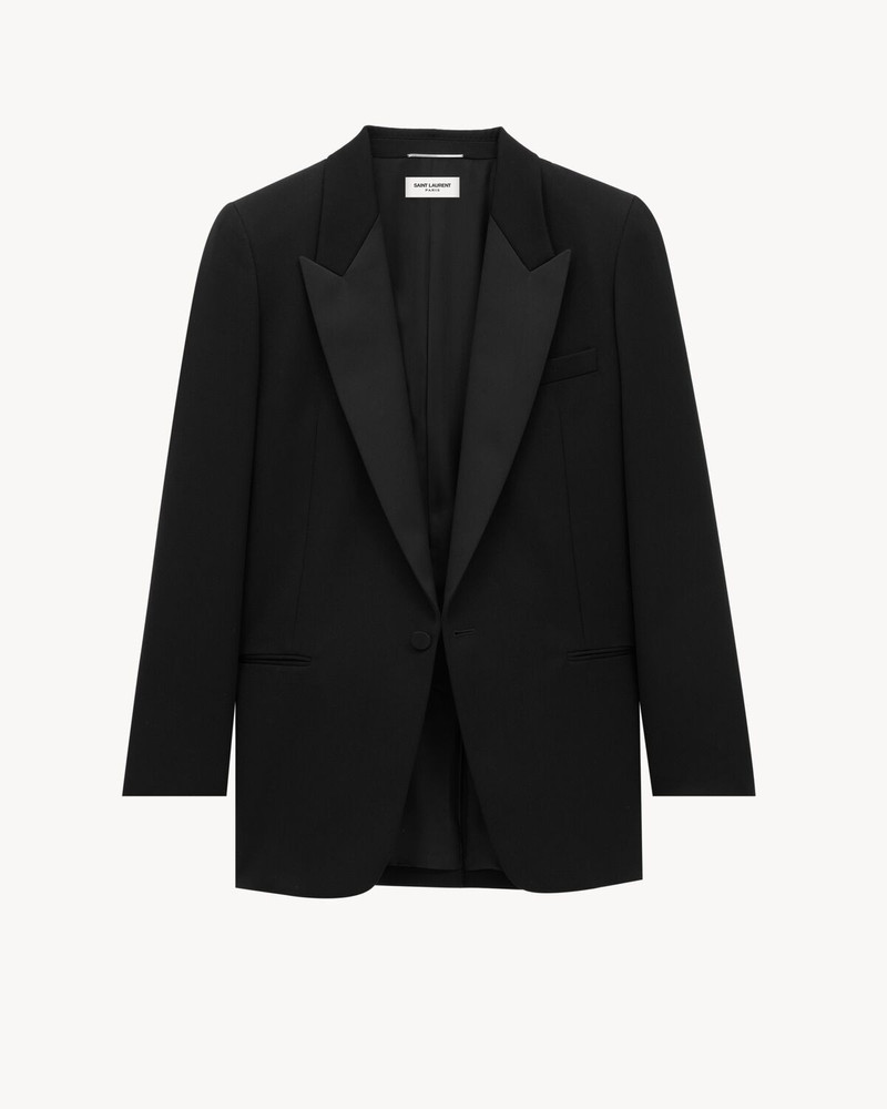 SAINT LAURENT TUXEDO JACKET IN GRAIN DE POUDRE outlook