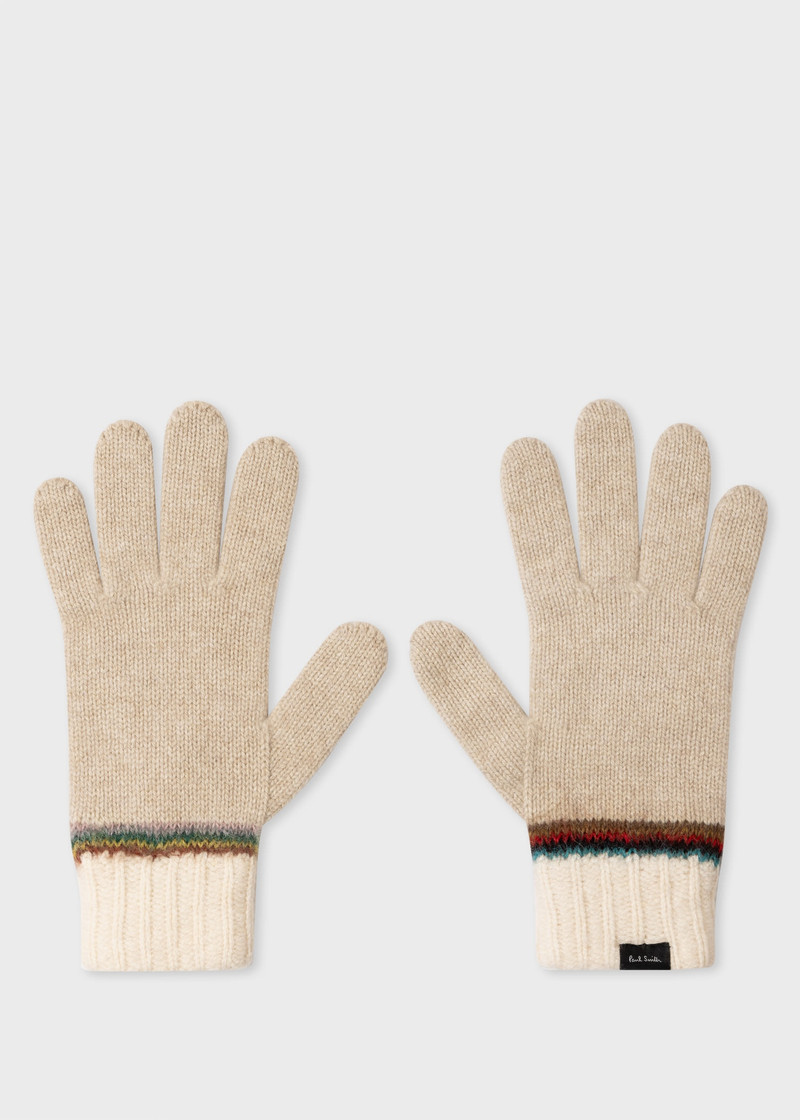 Paul Smith Oatmeal 'Signature Stripe' Hat & Gloves Gift Set outlook