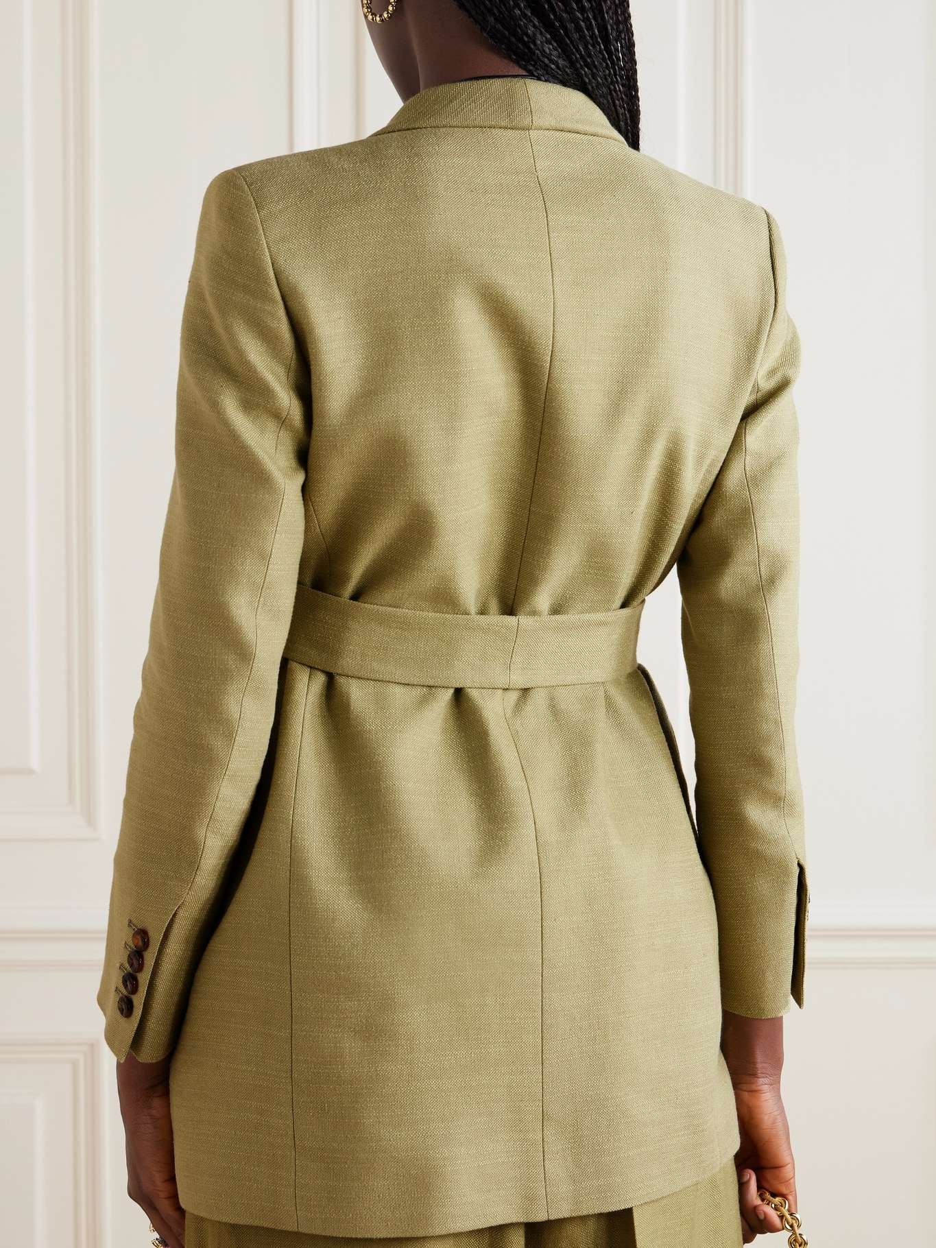 Belted linen and silk-blend blazer - 3