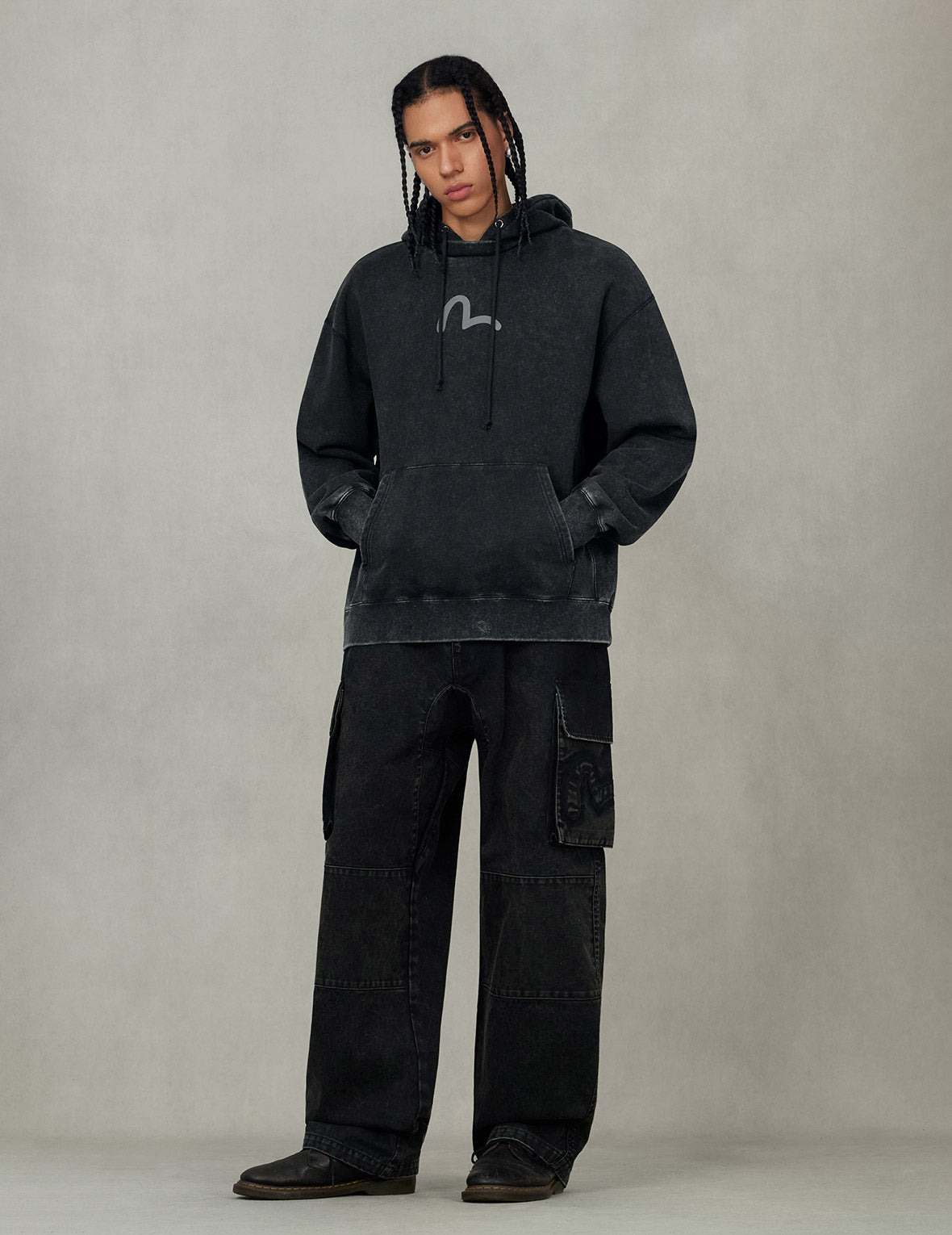 Washed Seagull and Logo Print Relax Fit Hoodie - 5