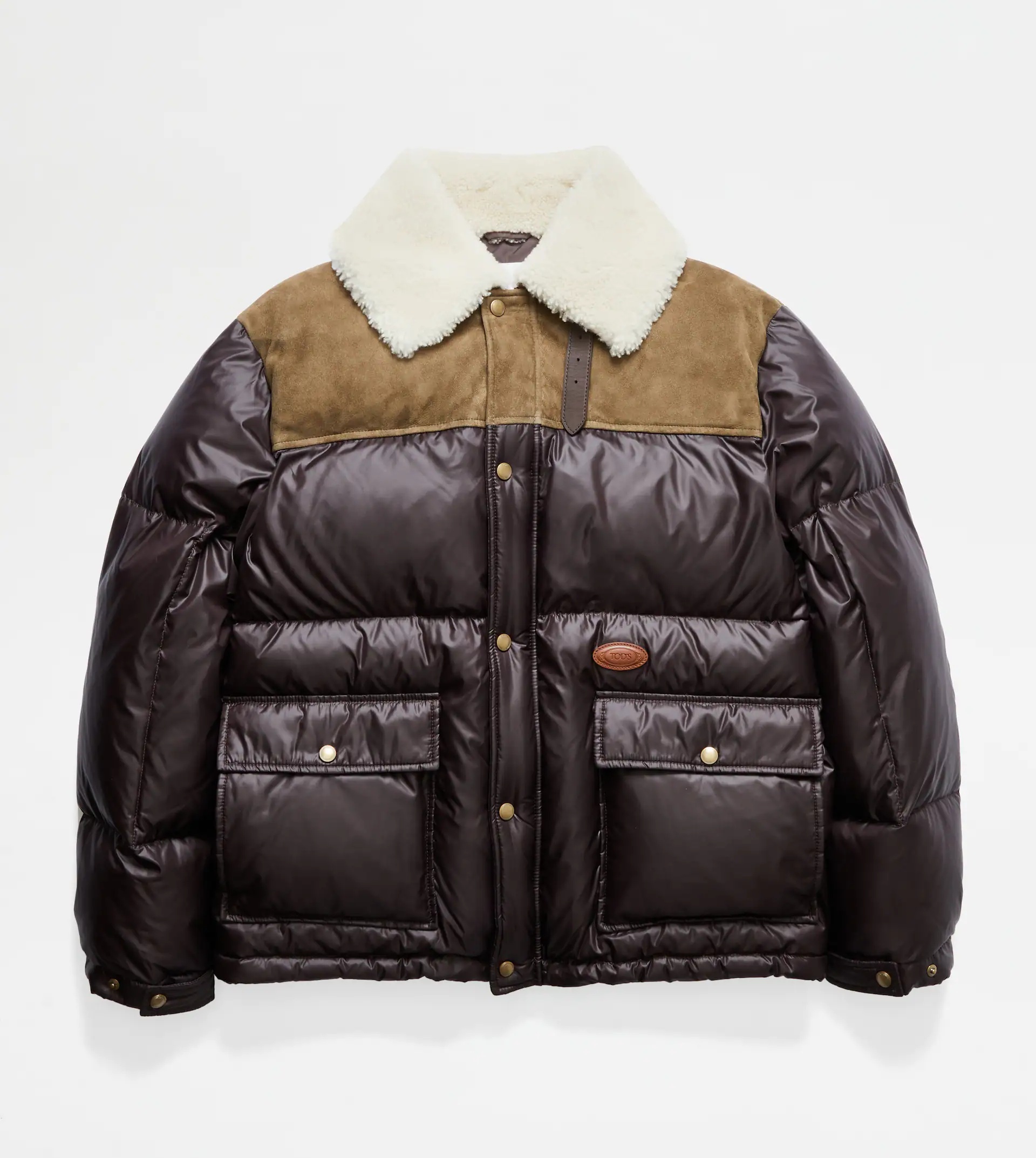 DOWN JACKET WITH SUEDE INSERTS - BROWN - 1