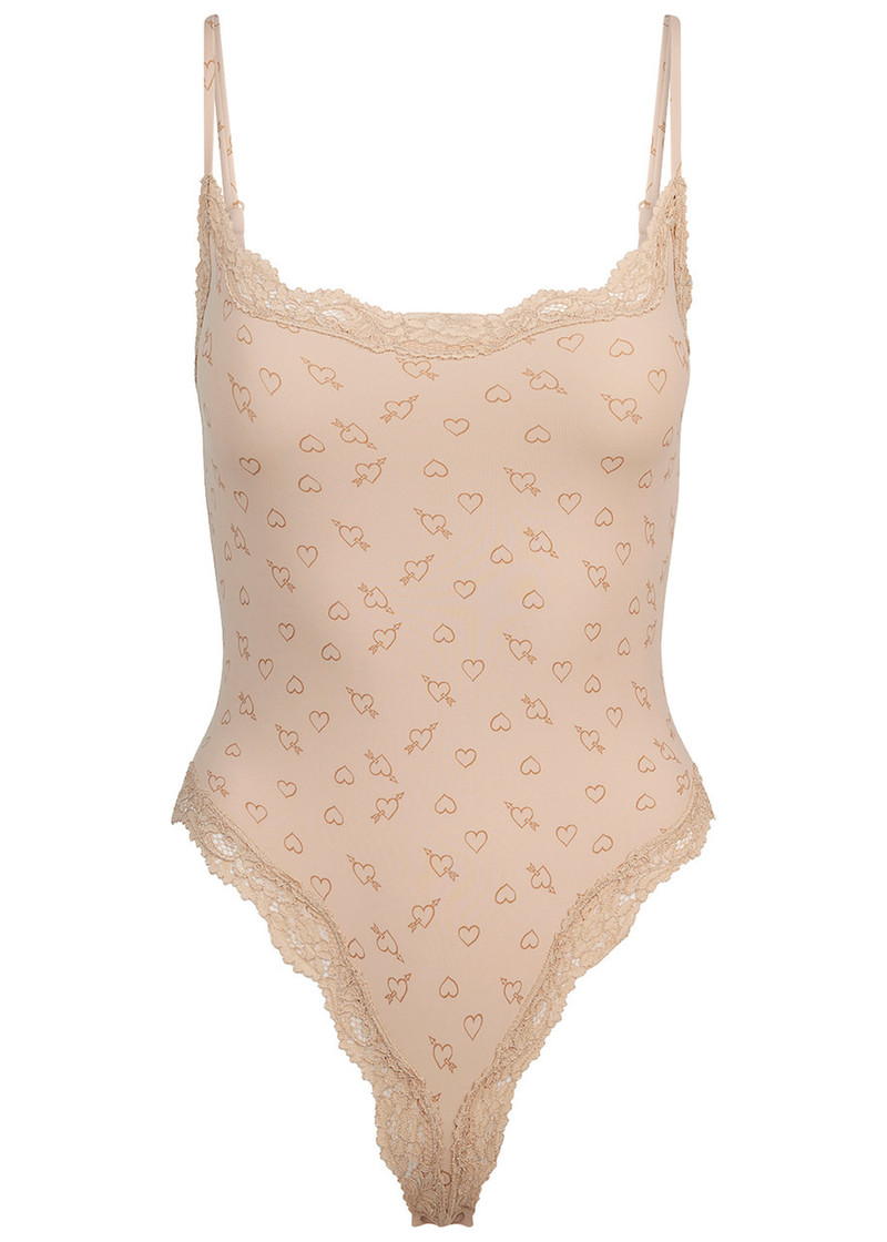 Skims Printed Lace-trim Stretch-jersey Bodysuit 1