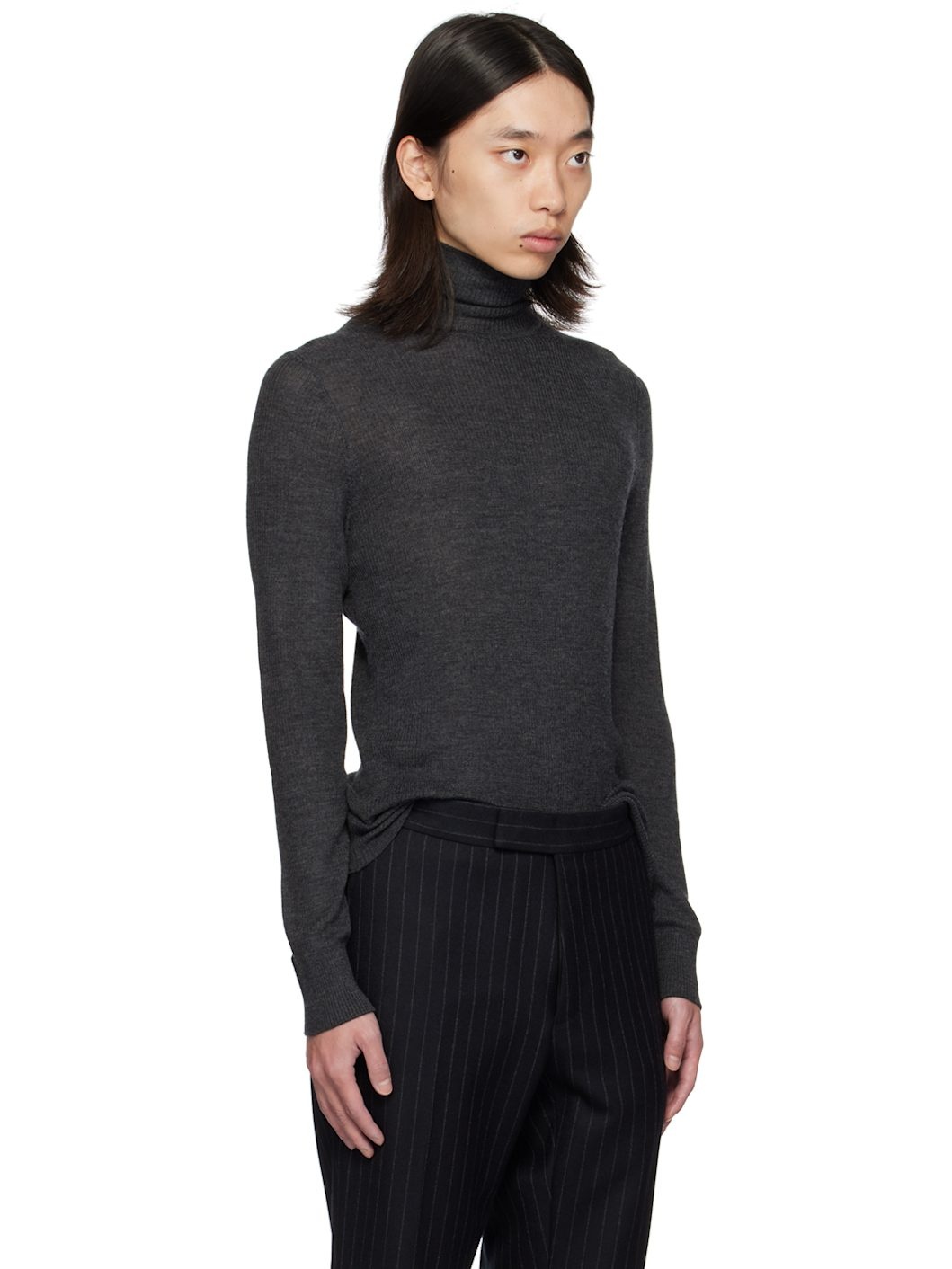 Gray Wool & Silk Turtleneck - 2
