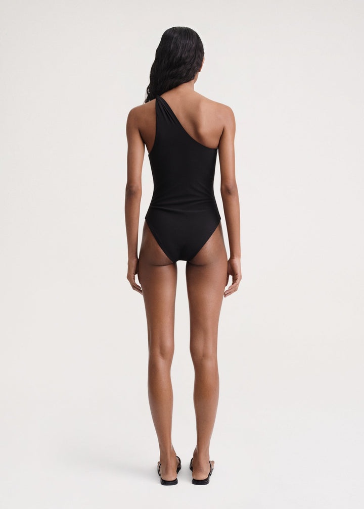 Twist-strap one-shoulder swimsuit black - 4