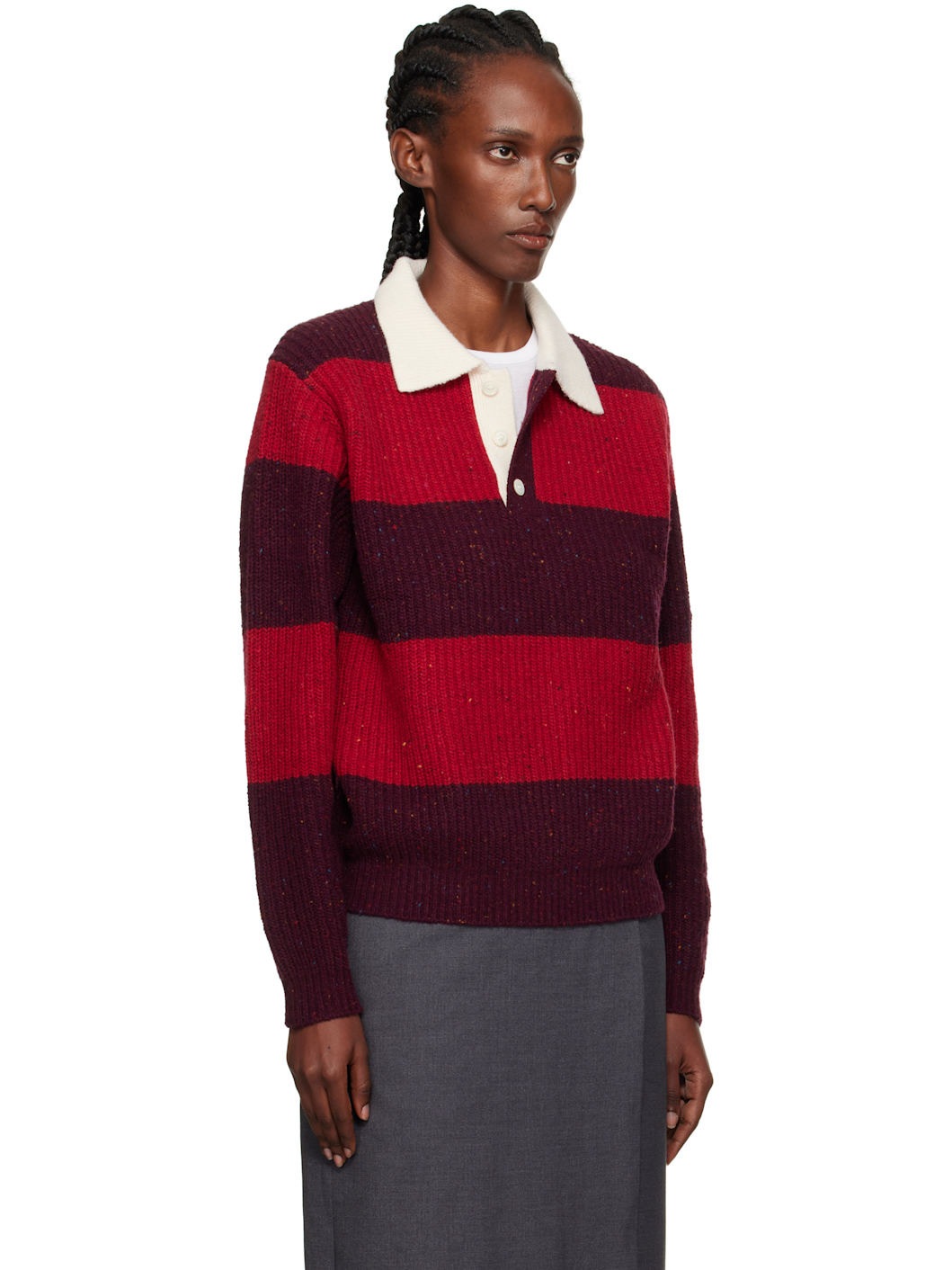 Red & Burgundy Chunky Rugby Polo - 2