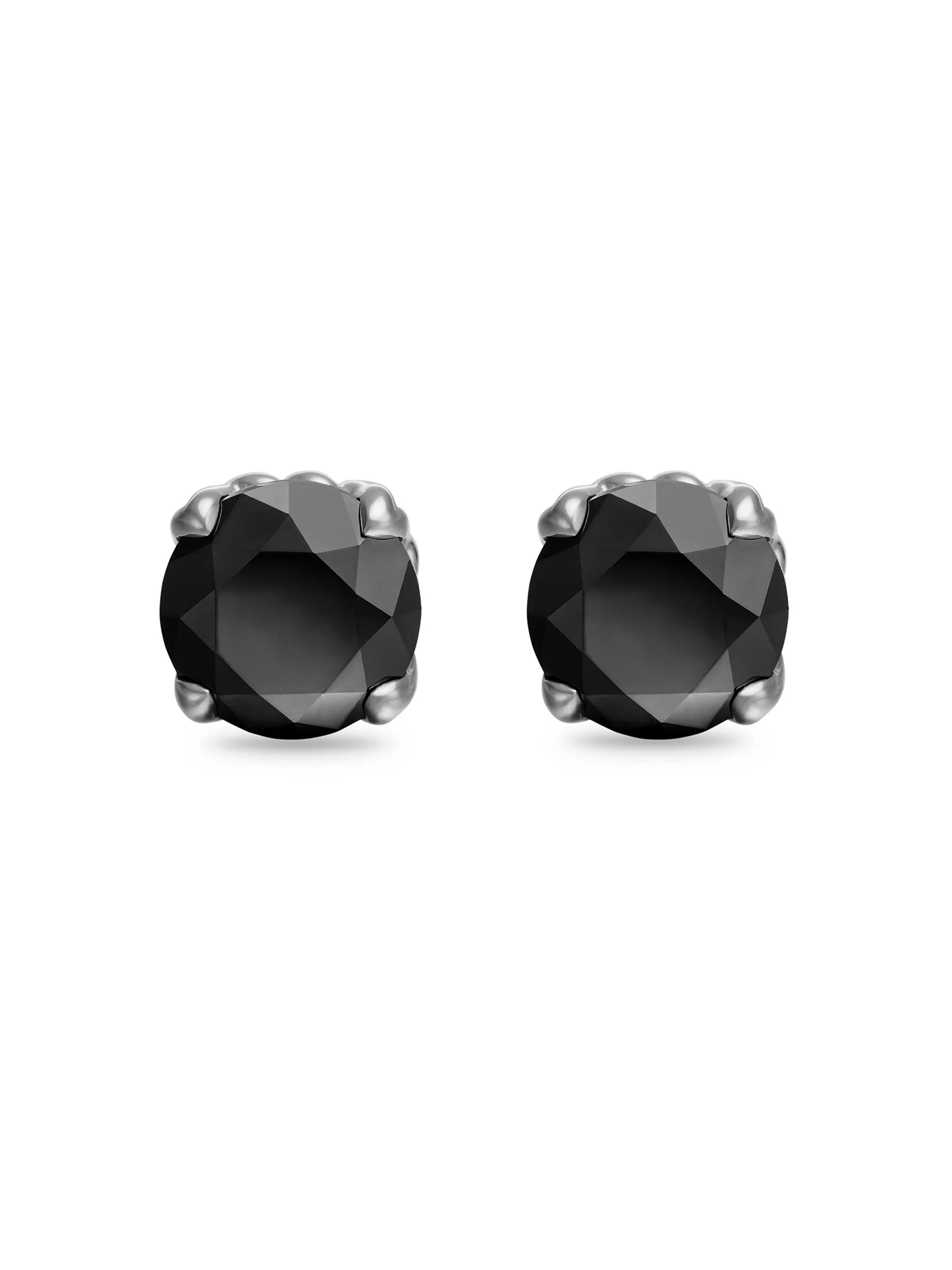 Men's Stud Earring in Sterling Silver - Black Diamond - 1