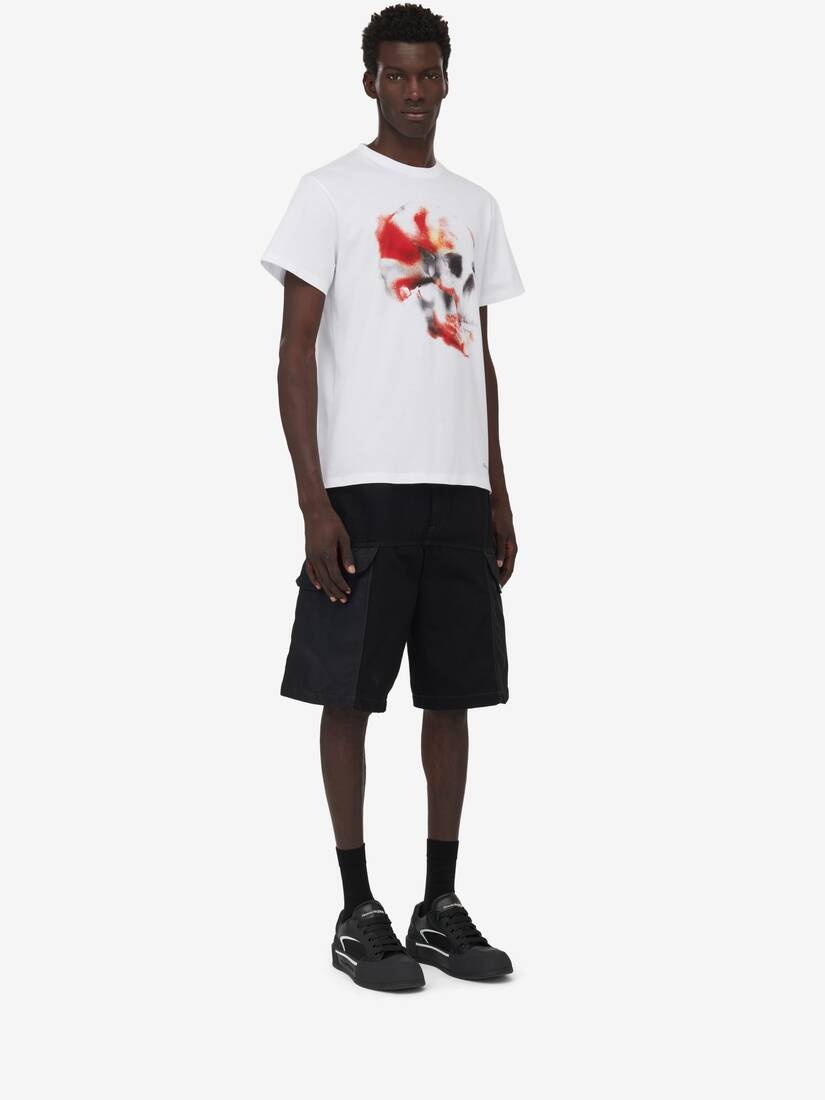 Men's Obscured Skull T-shirt in White/red/black - 3