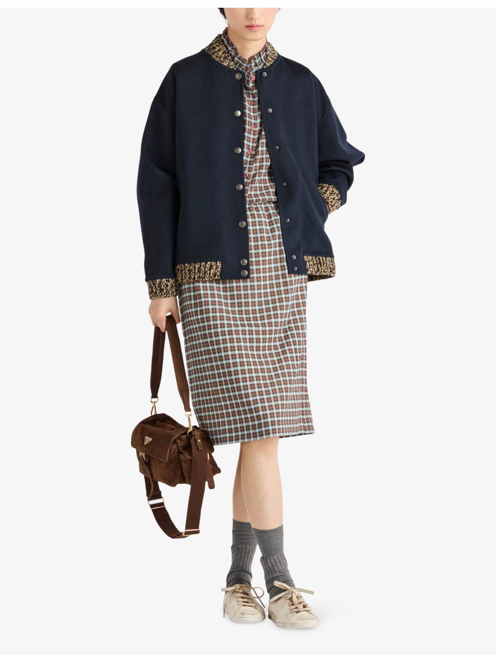Checked Stretch-Silk Midi Skirt - 2