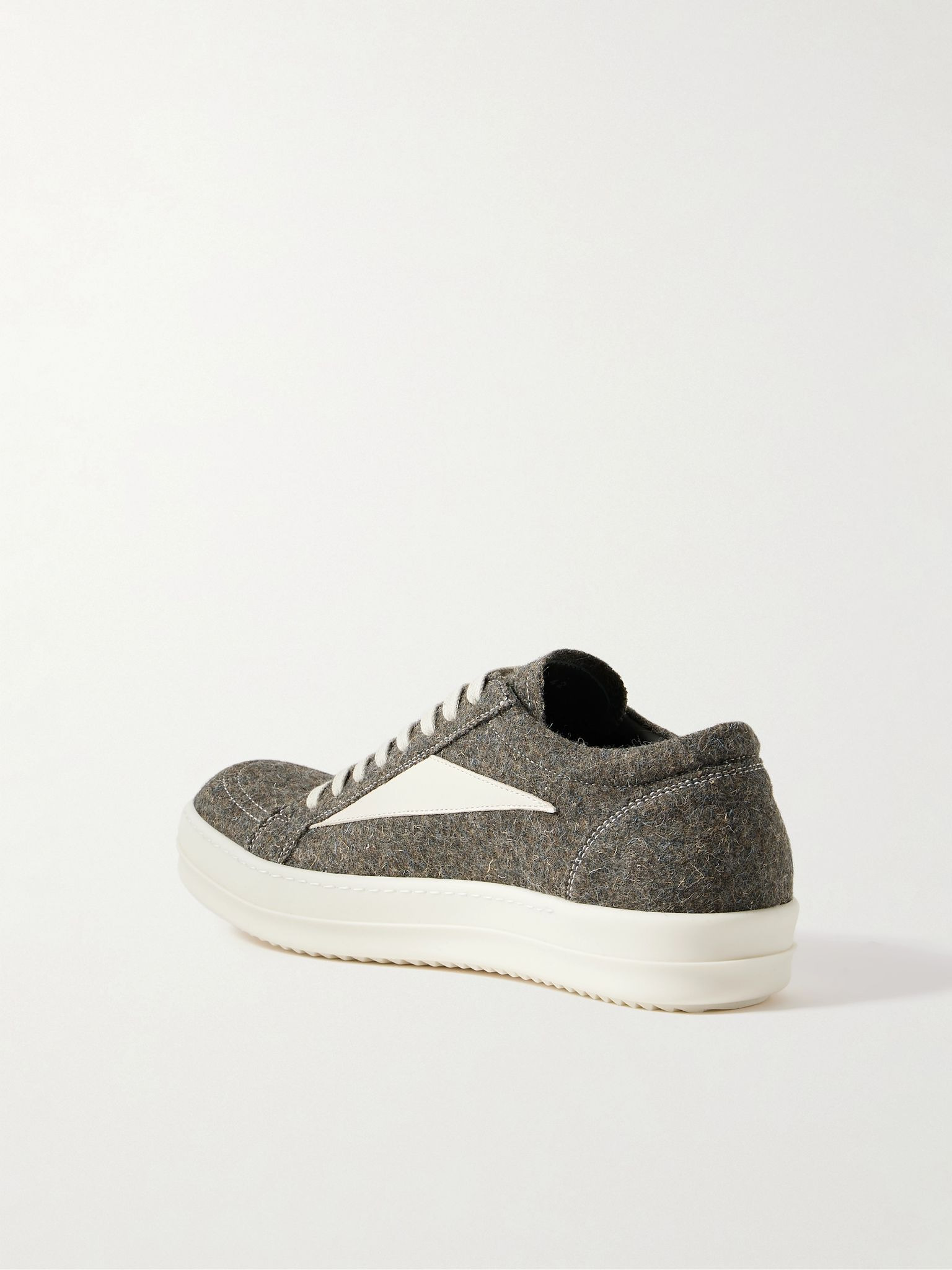 Vintage Leather-Trimmed Brushed-Wool Sneakers Army green - 4