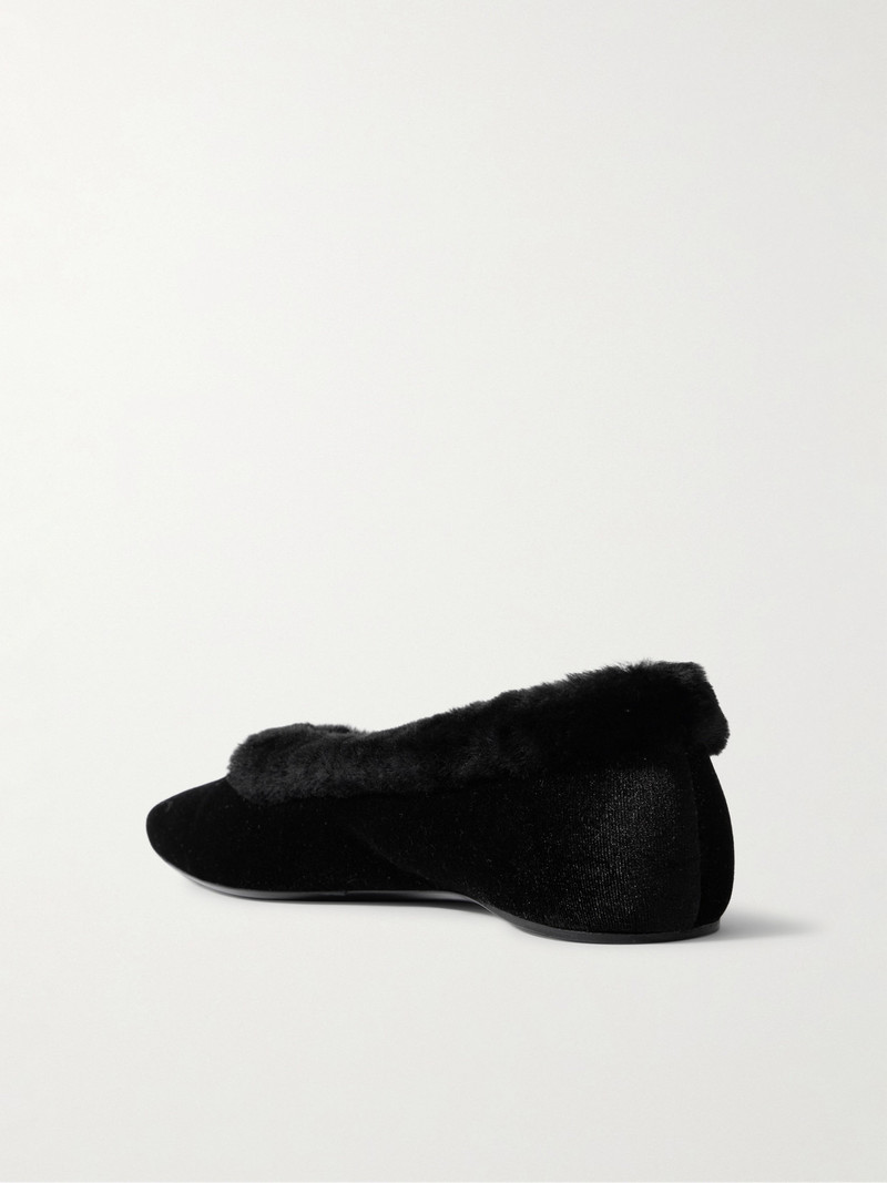 Shearling-trimmed 벨벳 발레 플랫 한국어 3