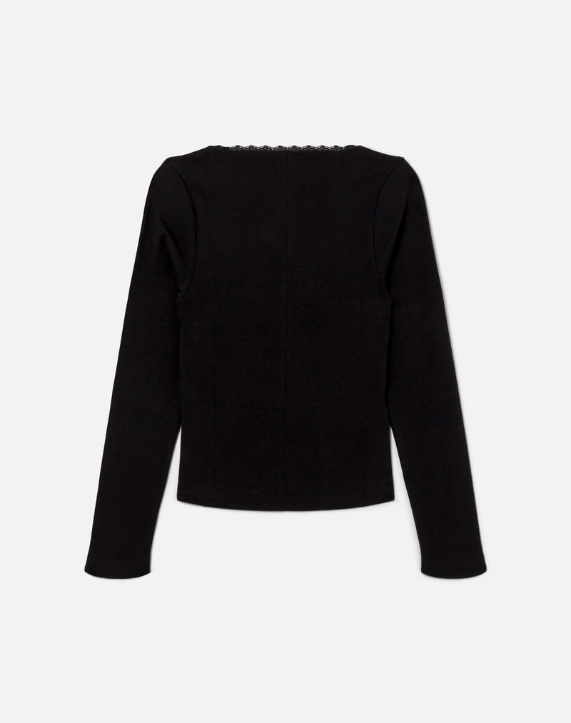Lace Scoop Neck Long Sleeve - Black 2