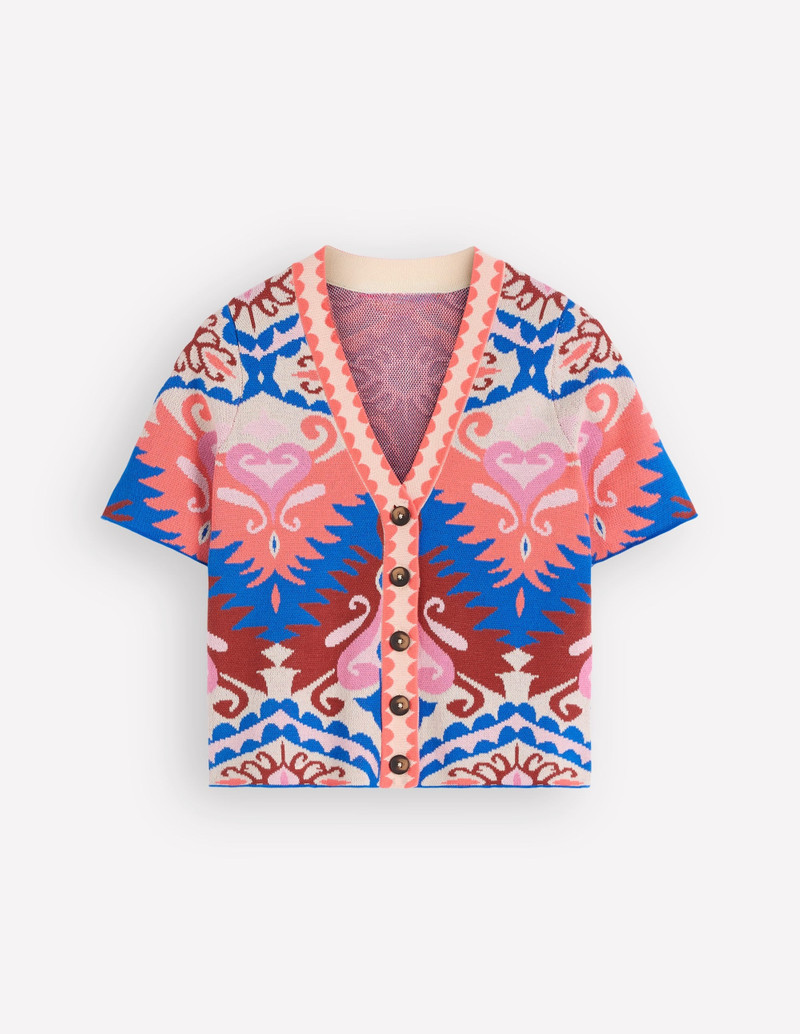 Short Sleeve Jacquard Cardigan-Aztec 1