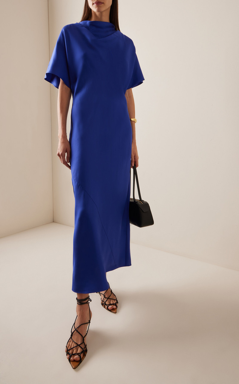 RÓHE Draped Silk Dress blue outlook