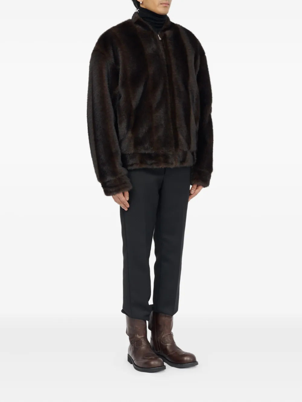 Faux Fur Zip-Front Bomber Jacket - 3