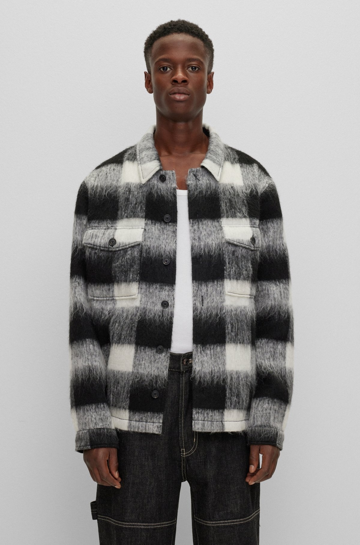 OVERSIZE-FIT OVERSHIRT IN GLEN-CHECK WOOL-EFFECT FABRIC - 2