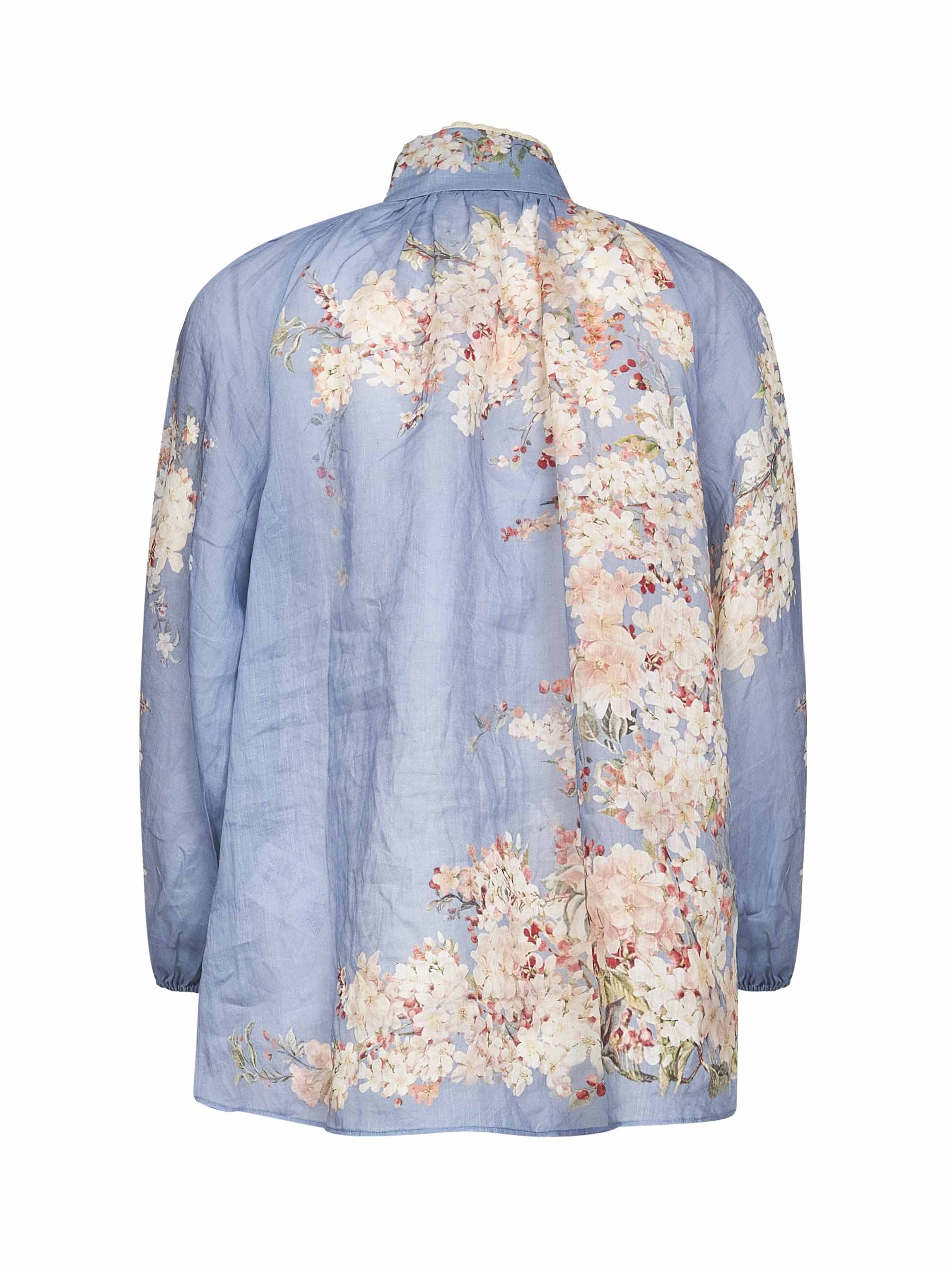 Teal blue Botanical Floral ramie Cascadian blouse - 2
