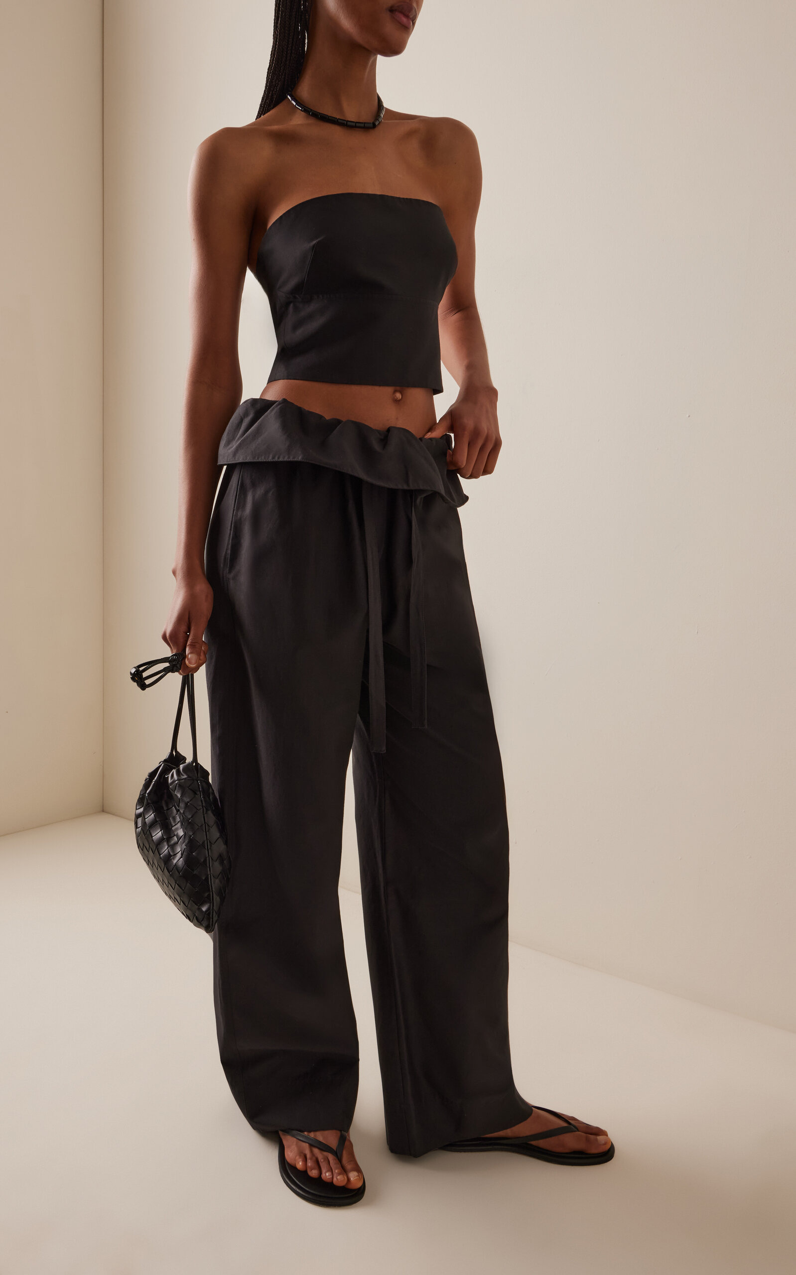 Exclusive Gathered-Waist Cotton-Silk Trousers black - 2