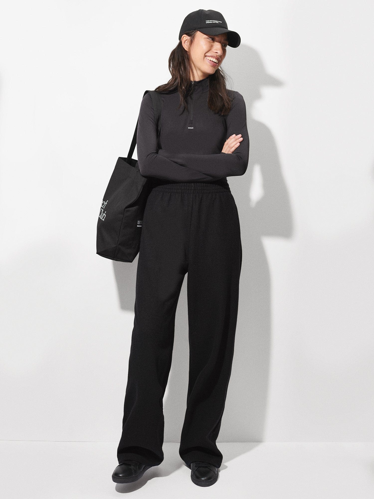 Womens Recycled Wool Jersey Wide-Leg Track Pants - Black - 5