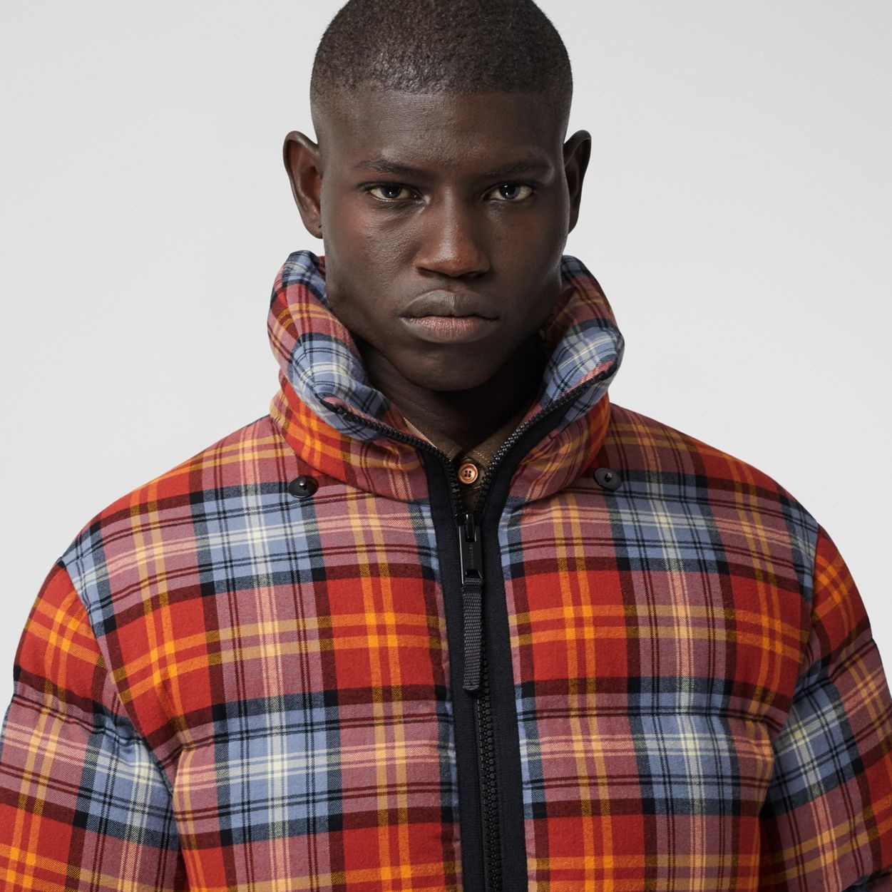 Detachable Hood Check Cotton Flannel Puffer Jacket - 3