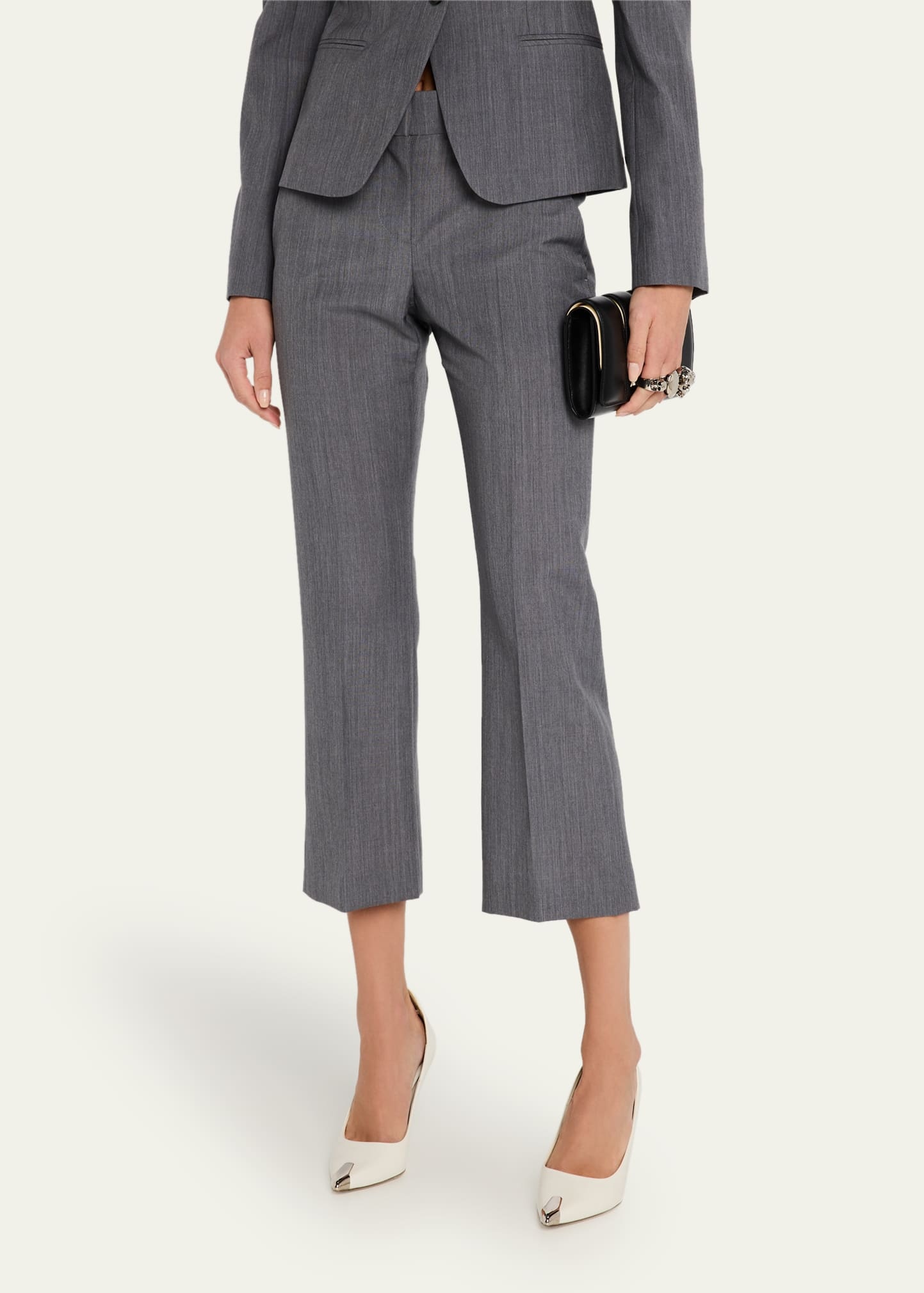 Mid-Rise Wool Mohair Kickflare Crop Trousers - 4