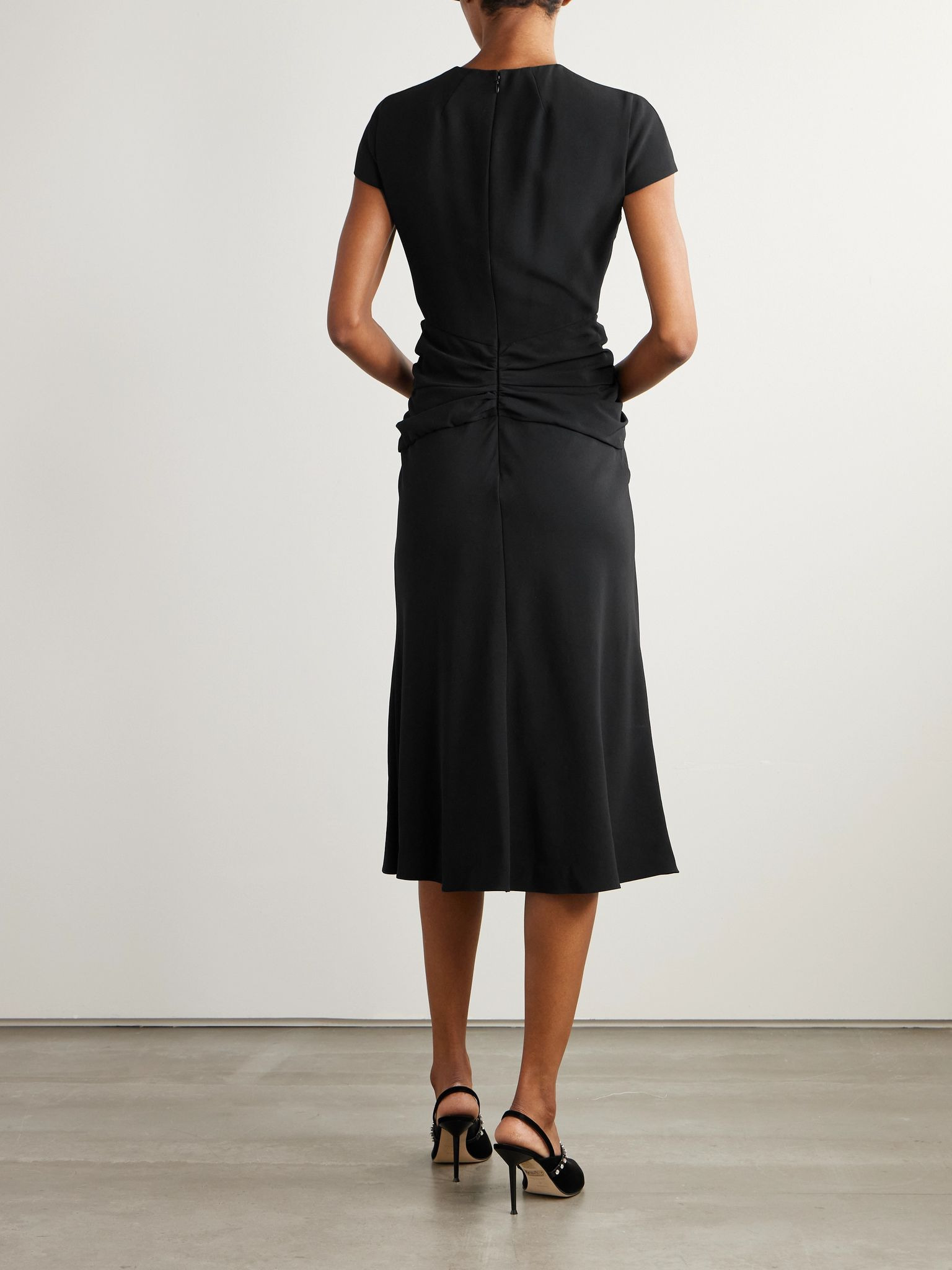 Twist-front draped crepe midi dress Black - 3