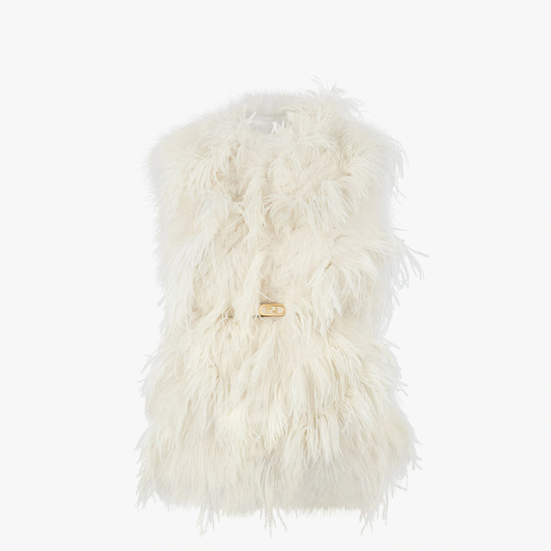 White fox-fur and feather gilet 1