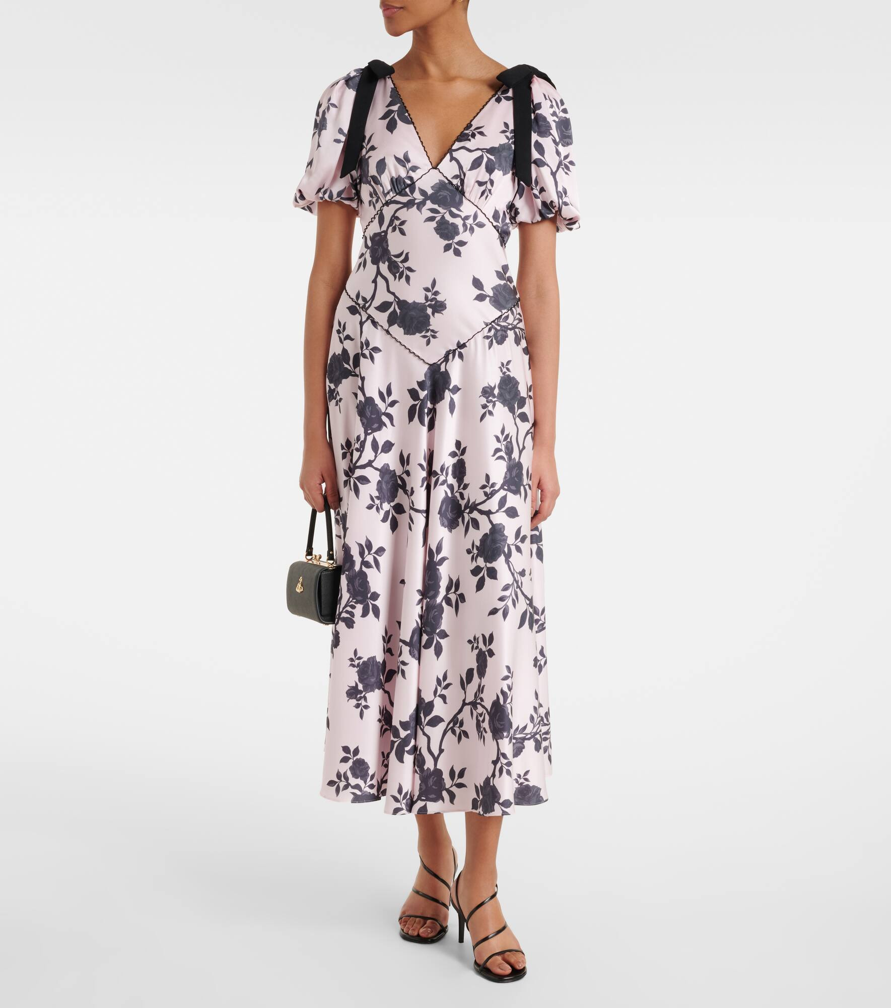 Floral bow-detail satin midi dress - 2