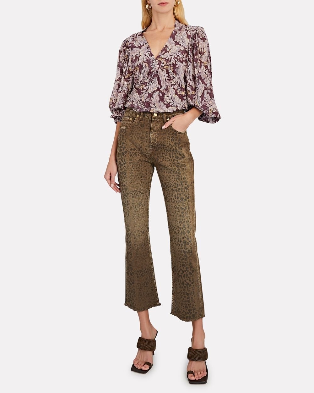 Leopard Cropped Flare Jeans - 2