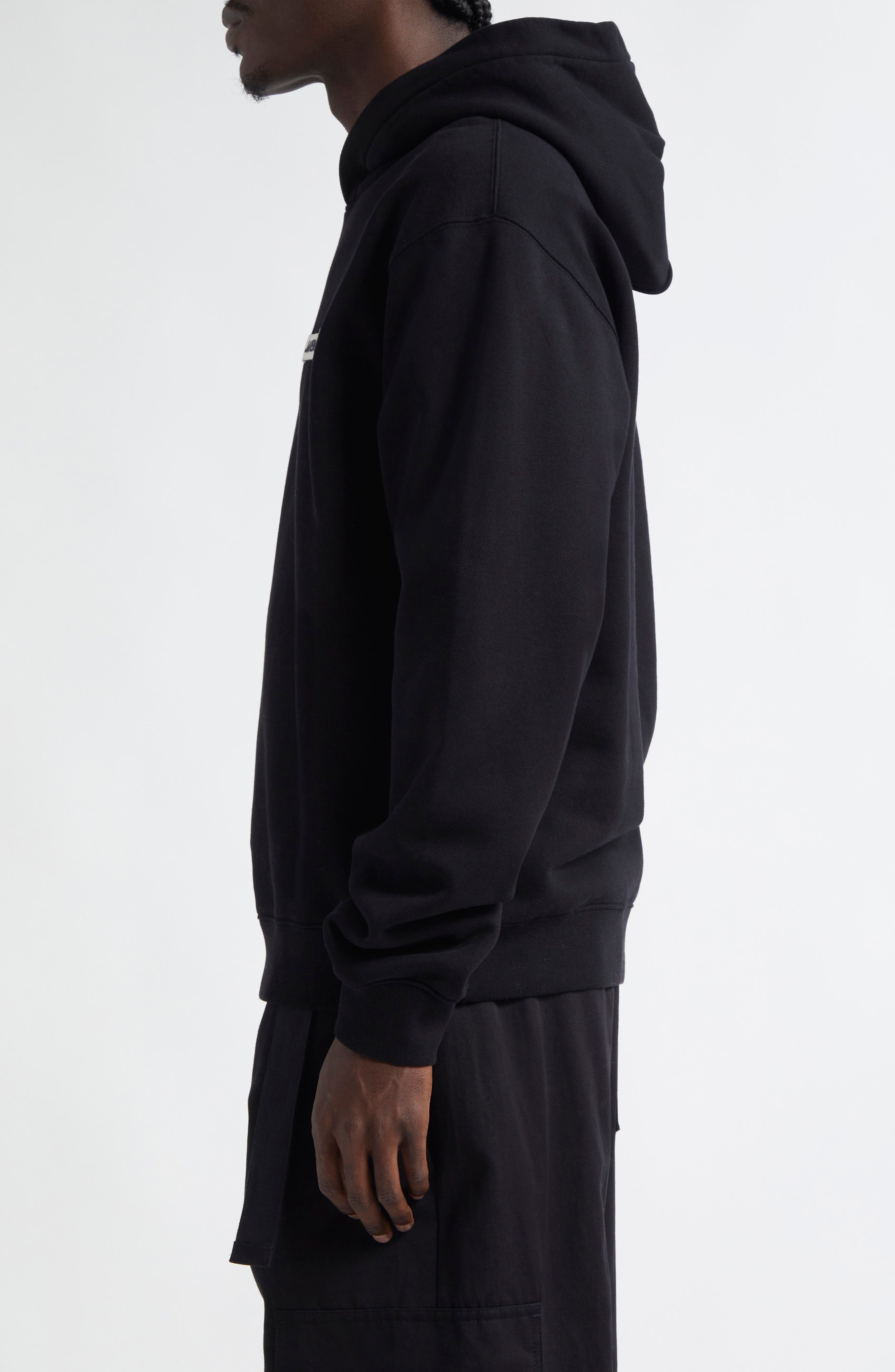 Jacquemus Le Hoodie Gros Grain Cotton Hoodie in Black at Nordstrom - 4