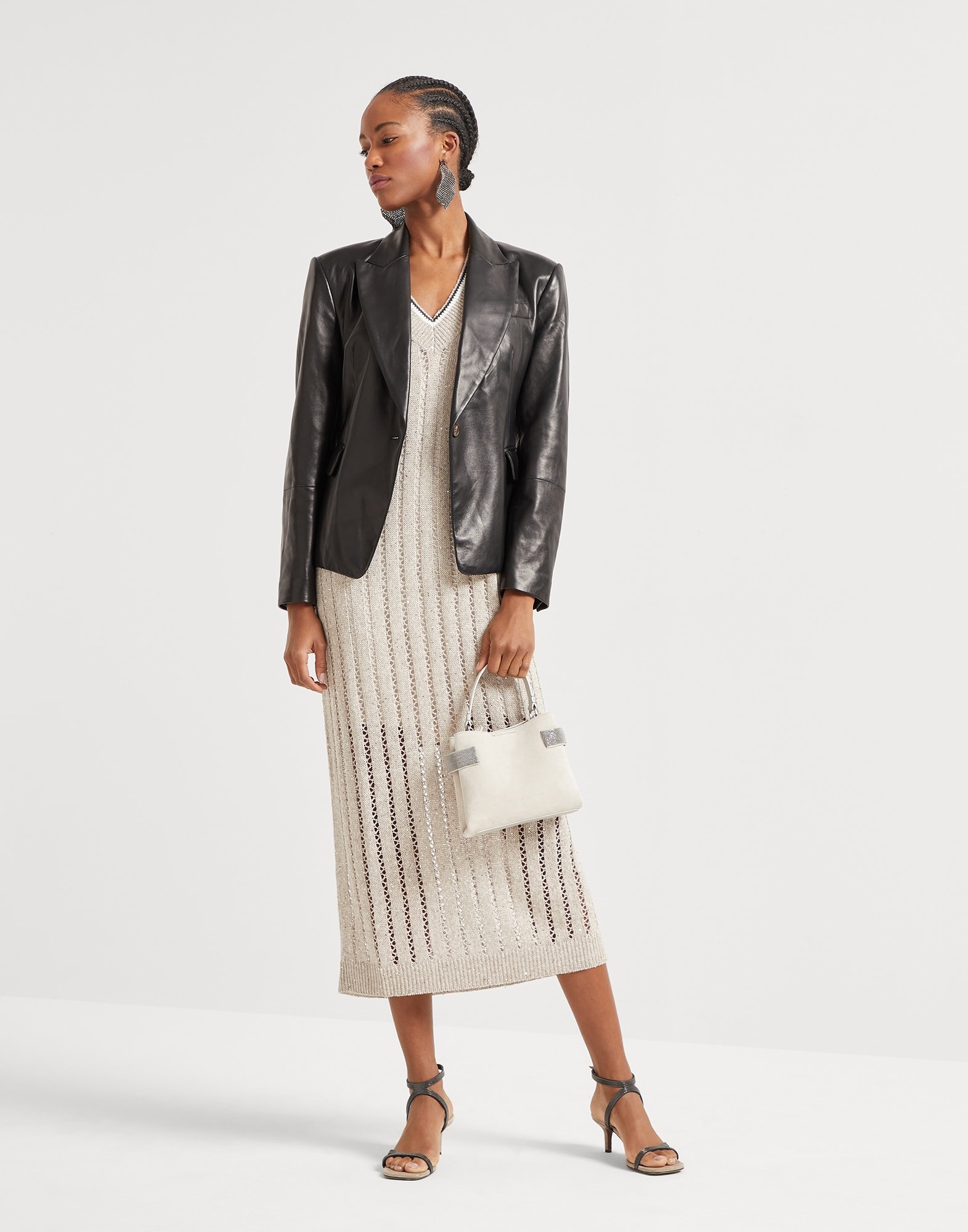 Dazzling ribbed net knit dress in linen - 5