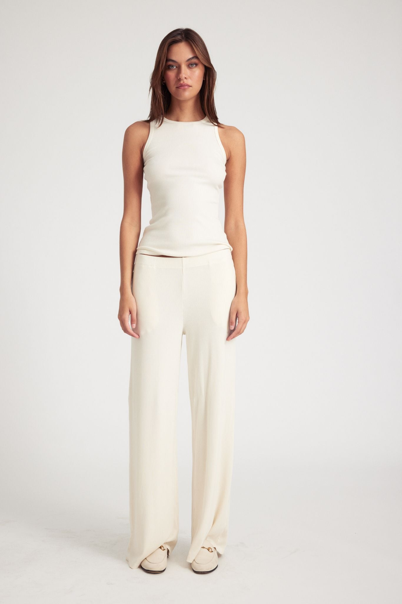 CREME RIB WIDE LEG PANTS - 3
