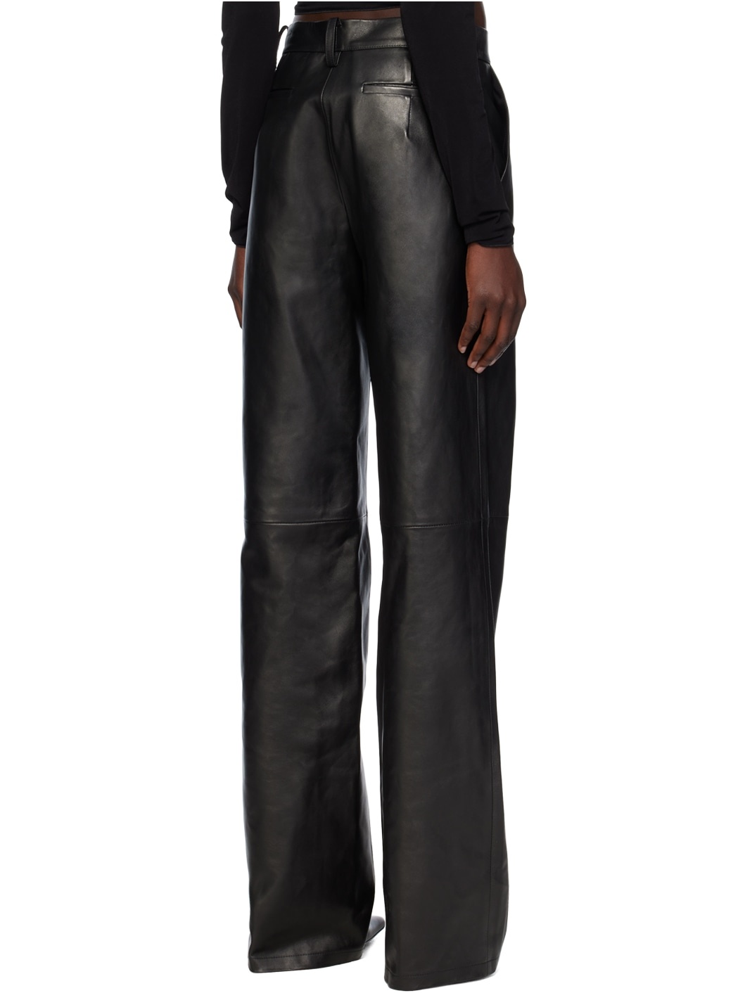 Black Paneled Leather Pants - 3