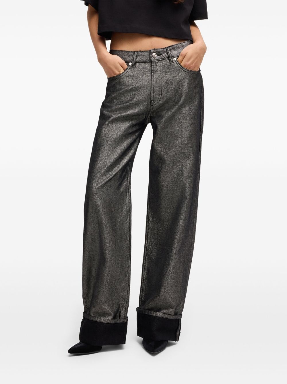 metallic hgh-waisted jeans - 3
