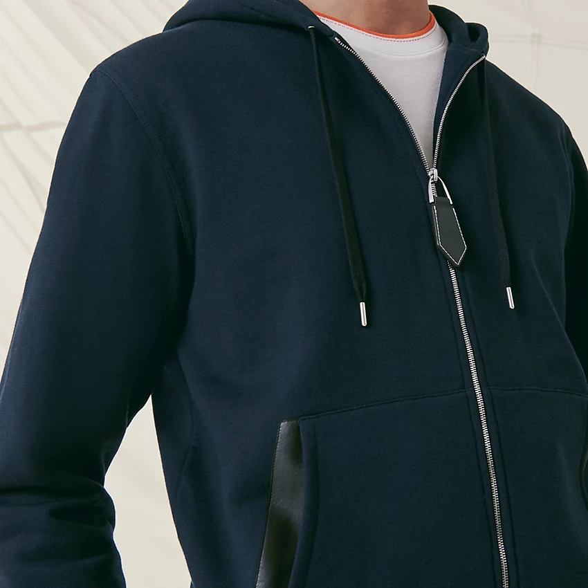 Jogging zipped hooded sweater with leather detail - 3