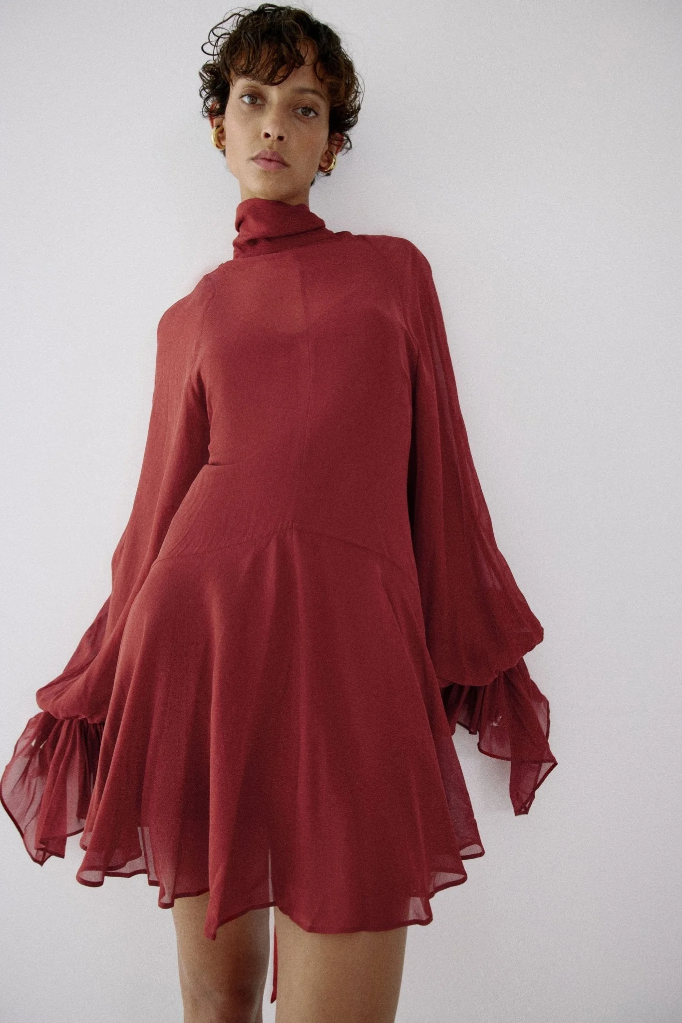 CASIMIRO MINI DRESS IN BURNT RED GEORGETTE - 1