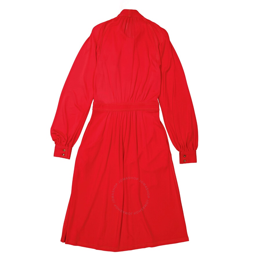 Burberry Ladies Red Topstitch Detail Jersey Tie-neck Dress - 2
