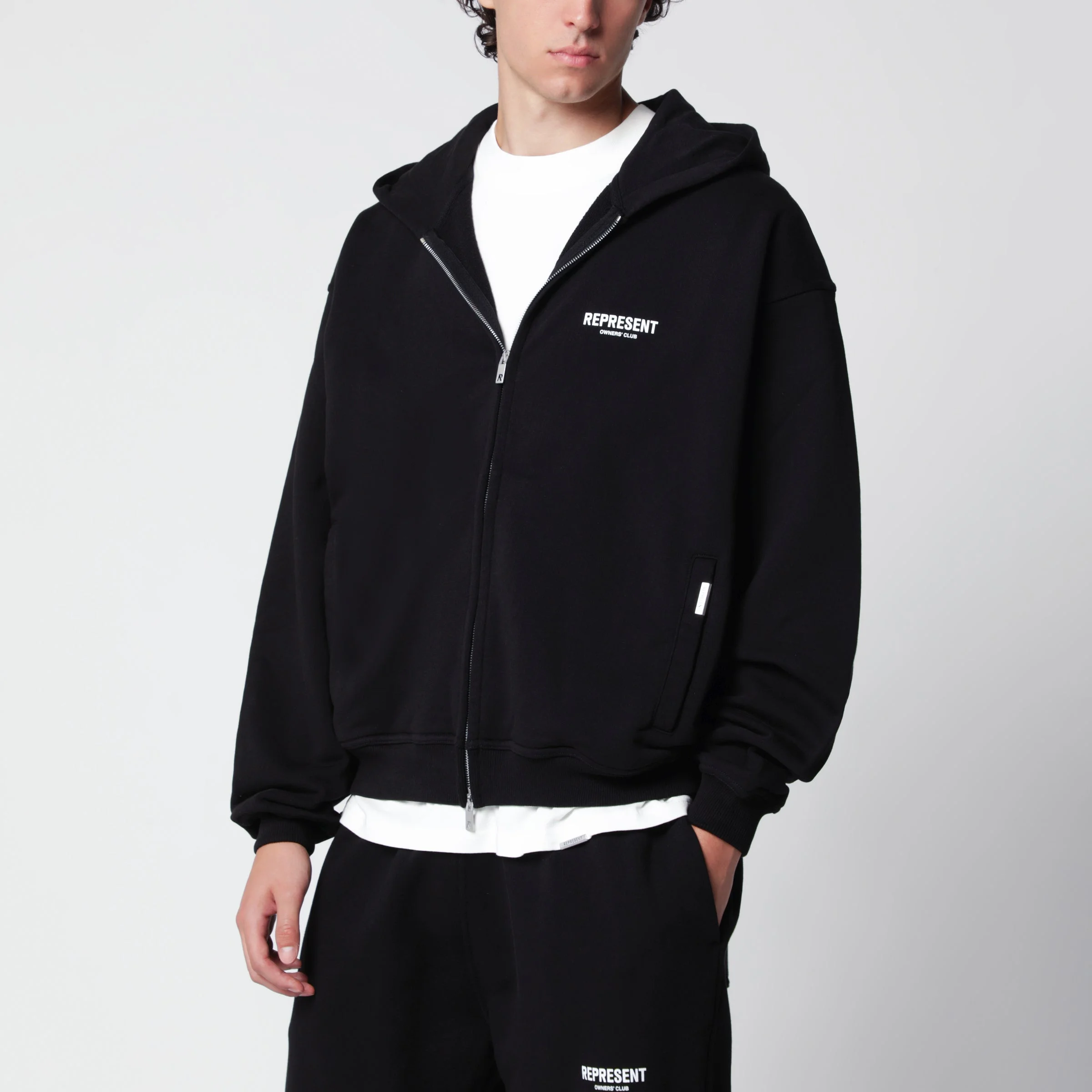 Black cotton zip-up hoodie - 1